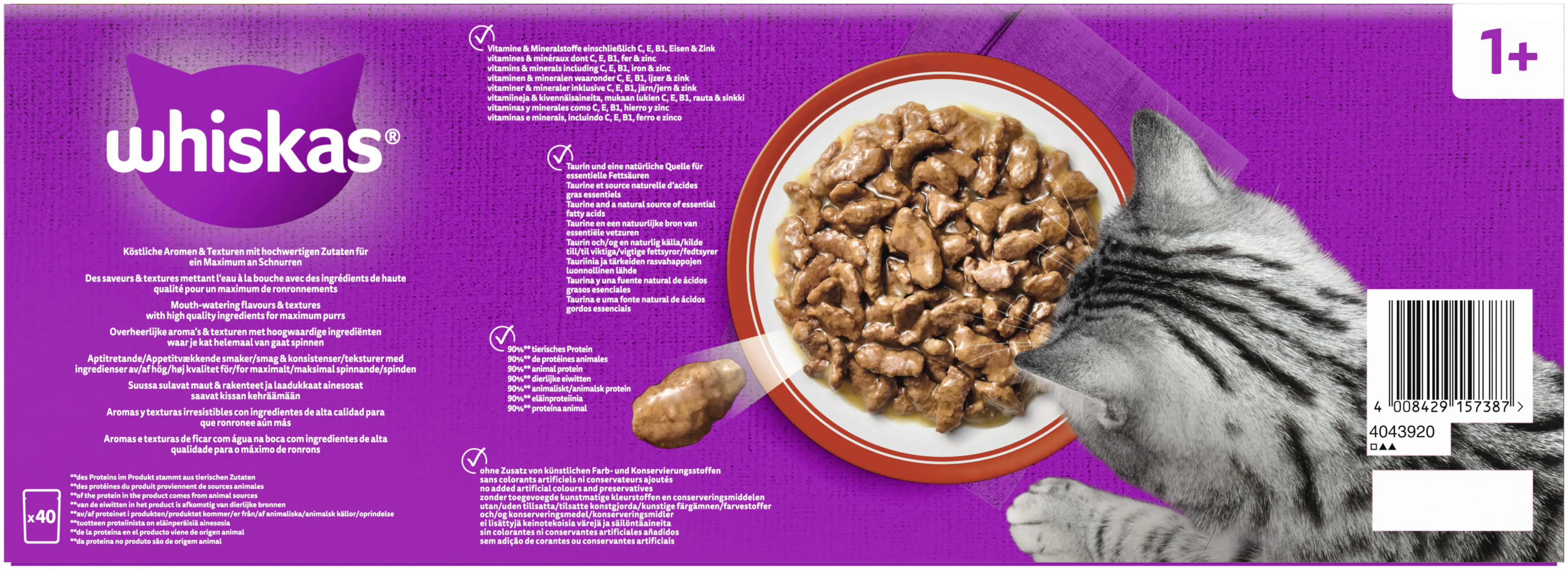 Whiskas Klassische Auswahl Katzennassfutter Adult 40 x 85 g Geflügel in Sauce