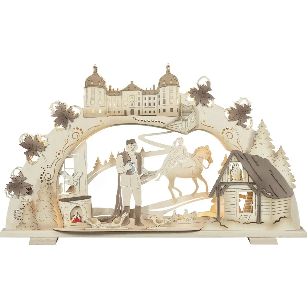 Saico Lichterbogen Drei Haselnüsse für Aschenbrödel inkl. LED-Stripe Holz 70 cm warmweiß natur 