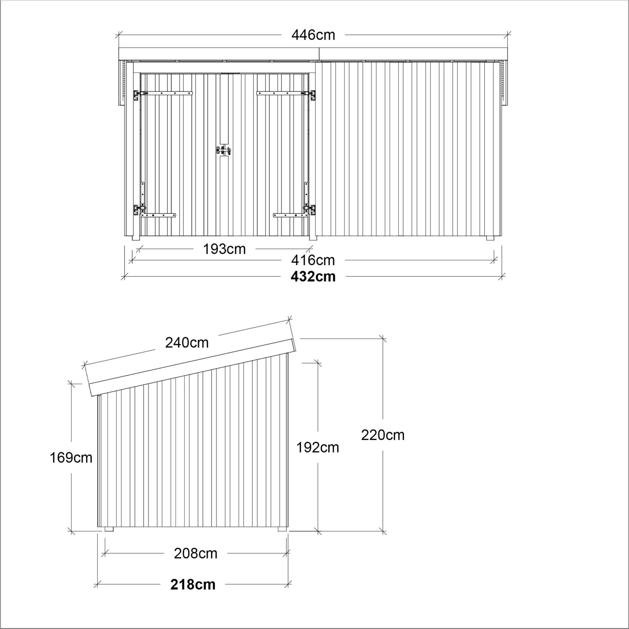 Plus Gartenhaus Nordic Multi 416 x 208 cm natur mit Doppeltür, Dachpappe
