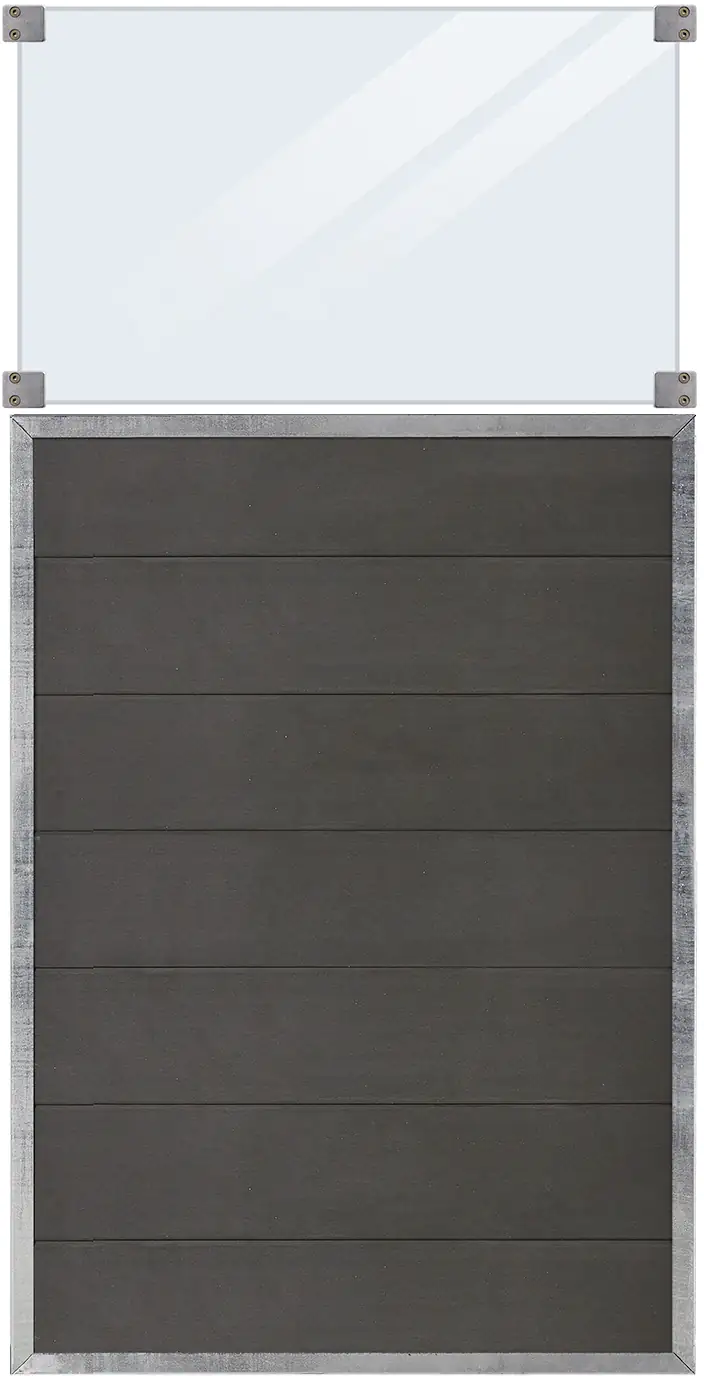 5703393728418 Plus Zaunelement Futura 90 x 180 cm inkl. Glaselement WPC Schiefergrau