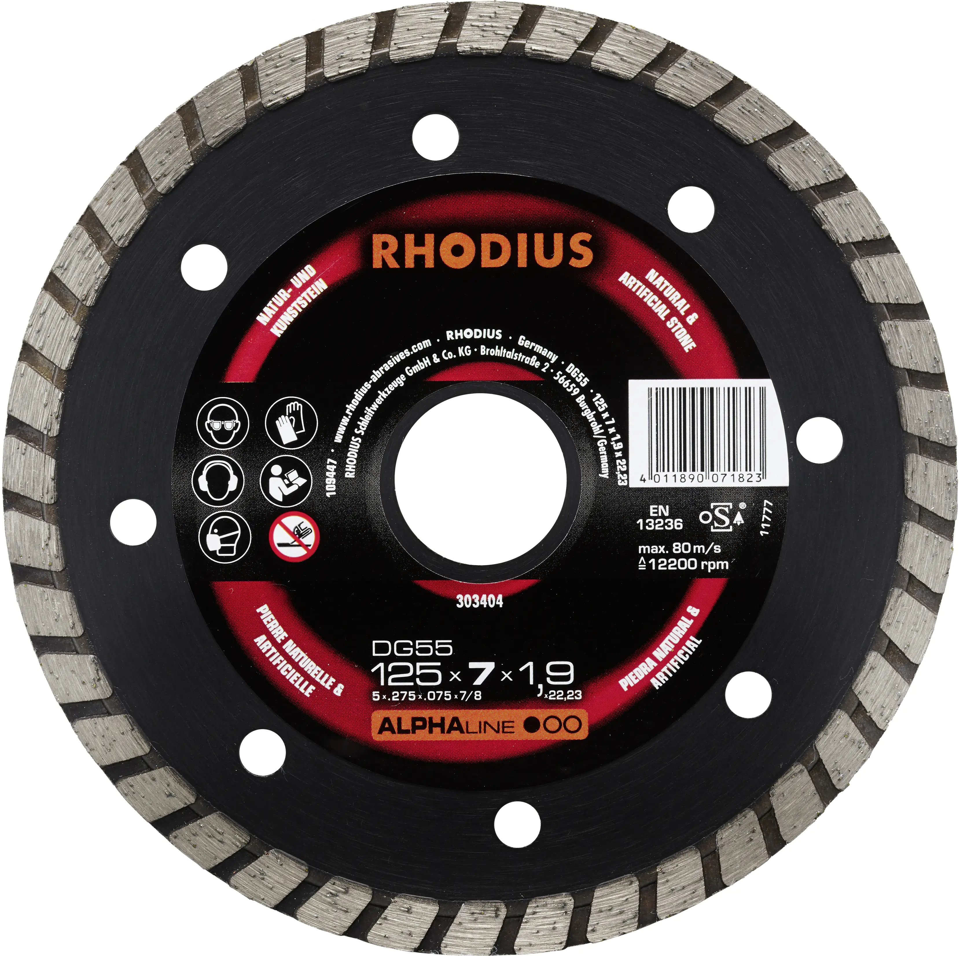 Rhodius Diamanttrennscheibe DG55 Stein Ø 125 mm Bohrung 22,23 mm