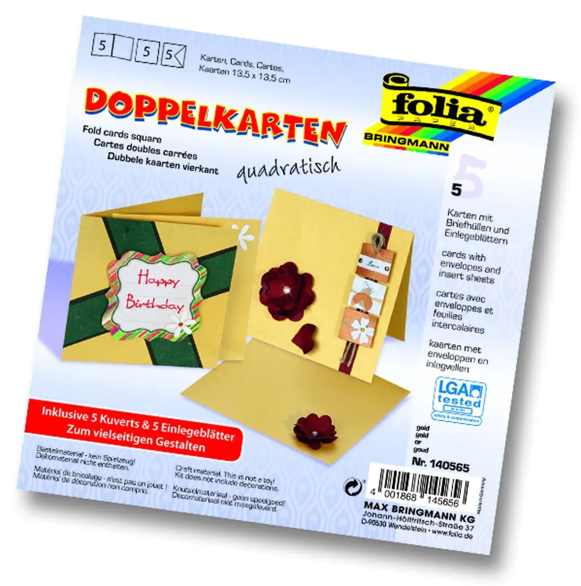 Glorex Doppelkarten 13,5 x 13,5 cm gold, 5 Stück