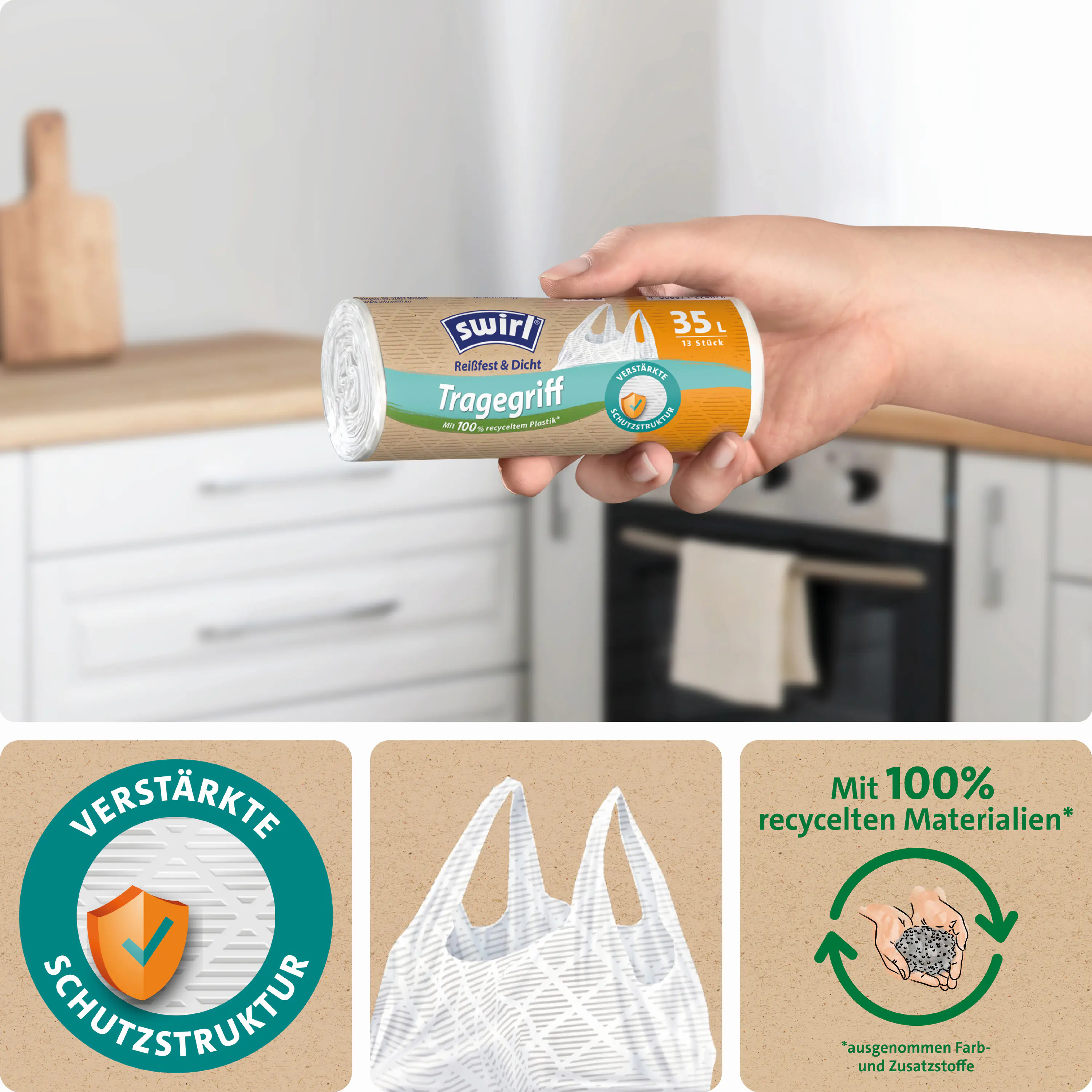 Swirl® 35 l Tragegriff-Müllbeutel Reißfest & Dicht