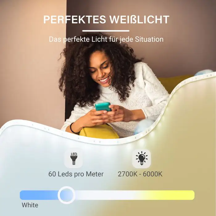 MegaLight LED Stripe 5m Tuya Smart 24W, dimmbar, warmweiß-kaltweiß
