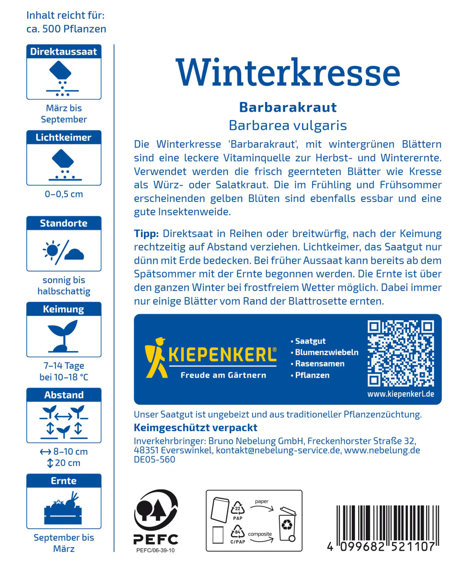 Kiepenkerl Saatgut Winterkresse Barbarakraut für ca. 500 Pflanzen