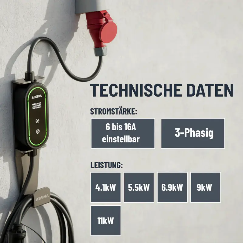 Absina mobile Ladestation Wallbox Typ 2 11 kW 6,4 m Kabel