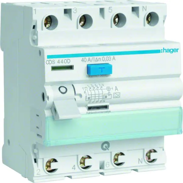 3250611610861 Hager Fehlerstromschutzschalter 40/0,03A 4-polig CDS440D QuickConnect