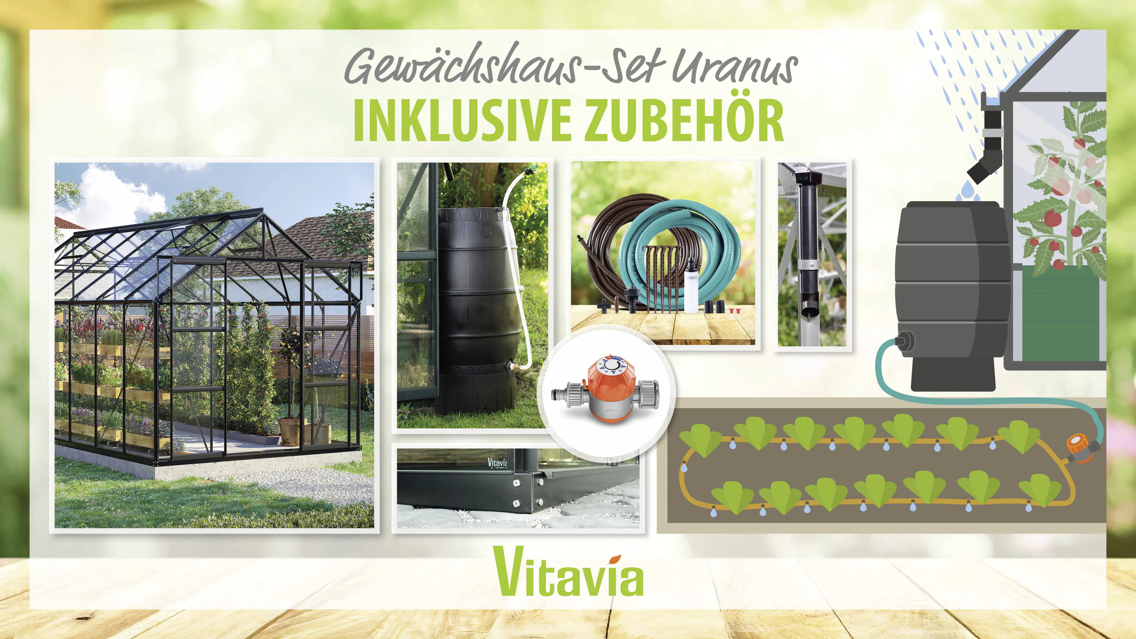 Vitavia Gewächshaus-Set Uranus 11500 ESG 3 mm schwarz 254 x 441 cm 