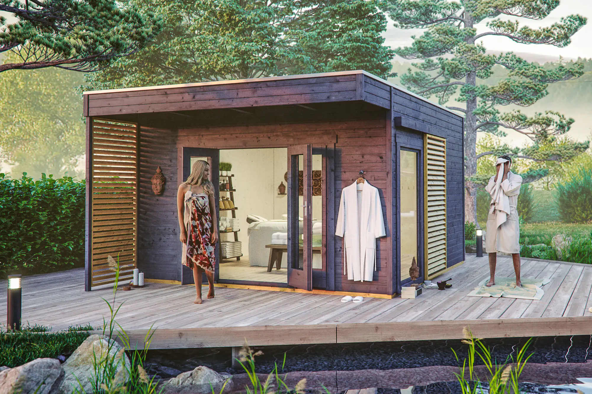 4018211035885 SKAN HOLZ Gartenhaus Tokio 4 402 x 402 cm schiefergrau mit Fußboden, doppelschalig