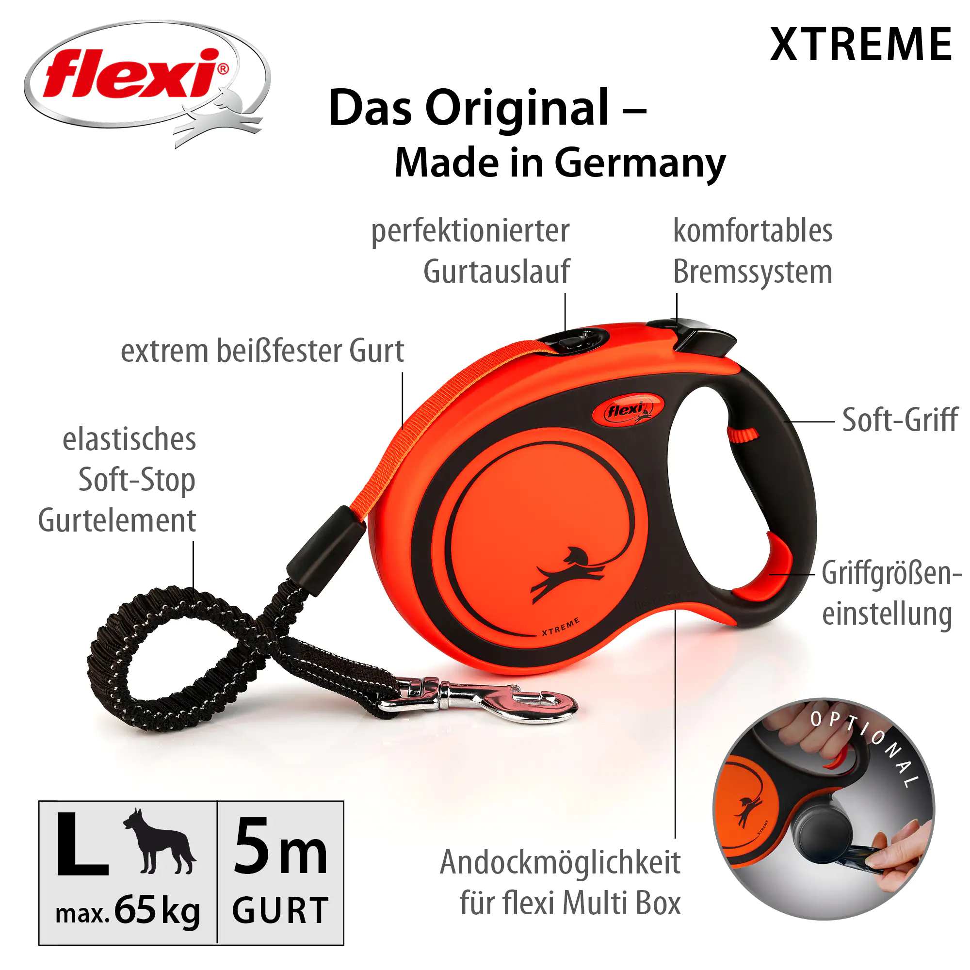 Flexi Hundeleine Xtreme schwarz/orange, Gurt