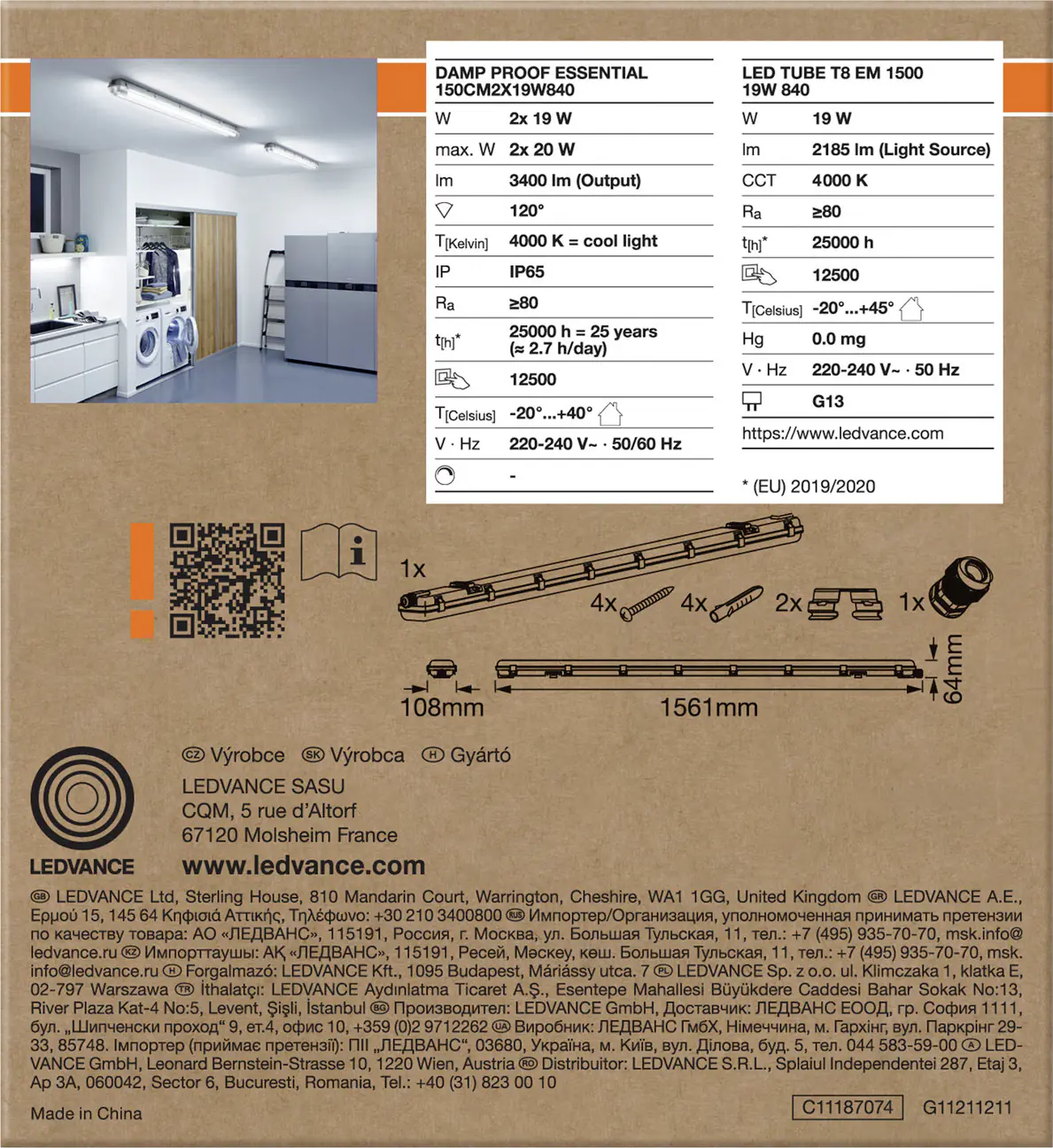 Osram Feuchtraumleuchte Damp proof Essential 2x 19Watt 150 cm Osram Feuchtraumleuchte Damp proof Essential 2x 19Watt 150 cm