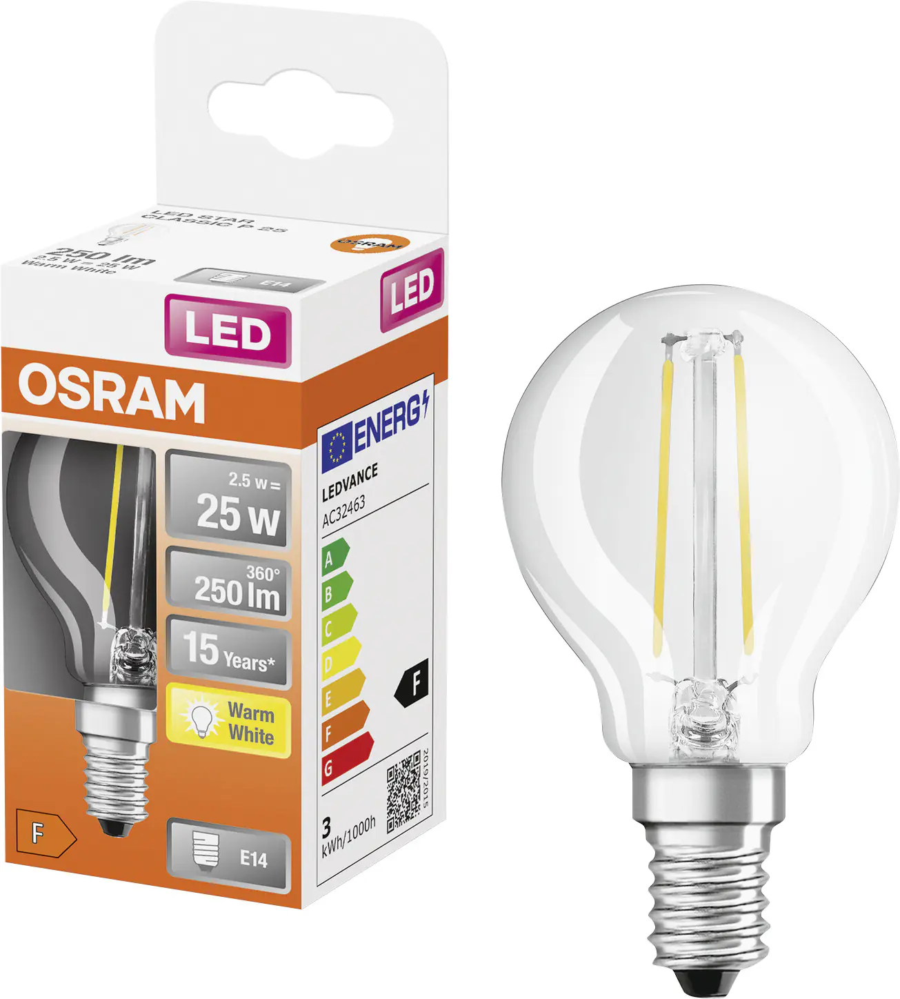 Osram LED Leuchtmittel Classic B40 E14 5W warmweiß, klar