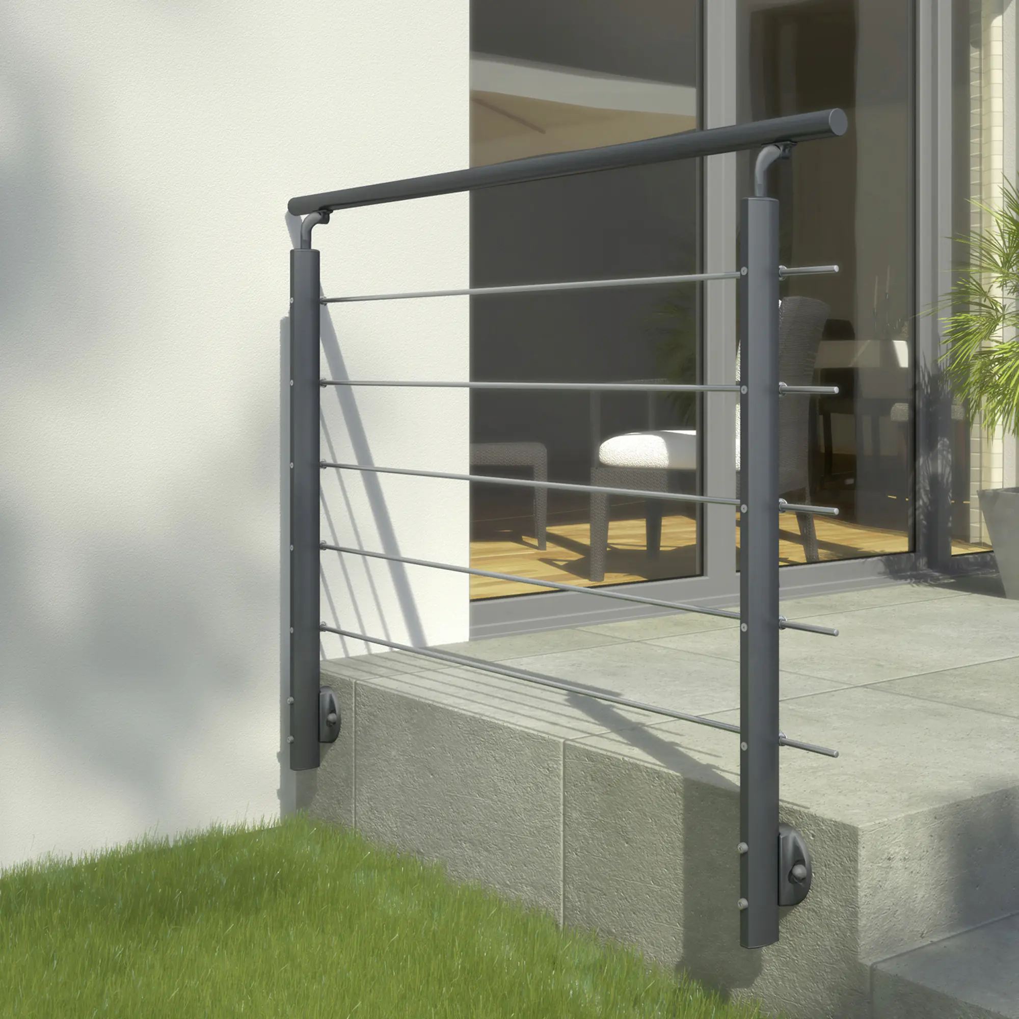 Dolle Geländerset anthrazit mit Edelstahlstäben für seitliche Montage