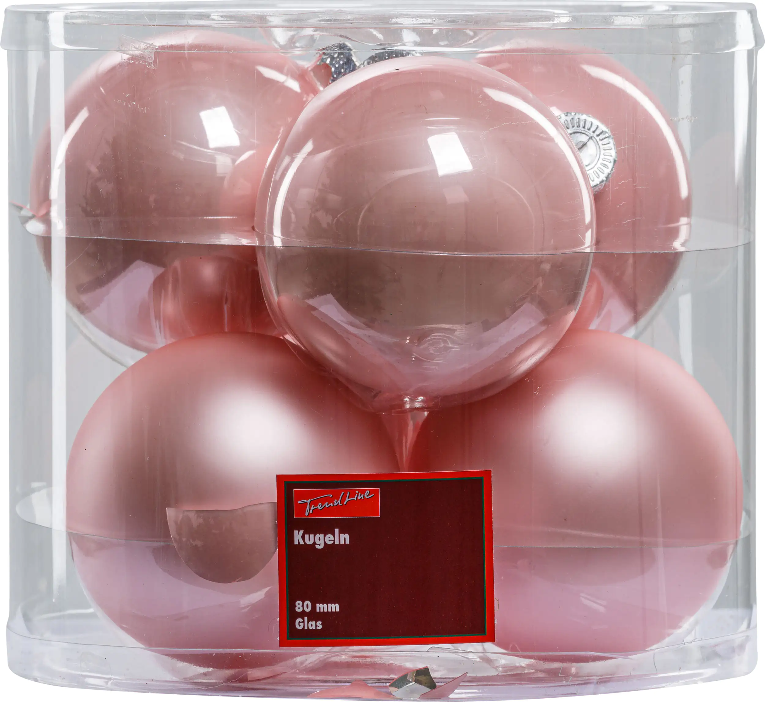 2076601546085_01 TrendLine Weihnachtskugeln aus Glas Ø 8 cm puderrosa 6 Stück