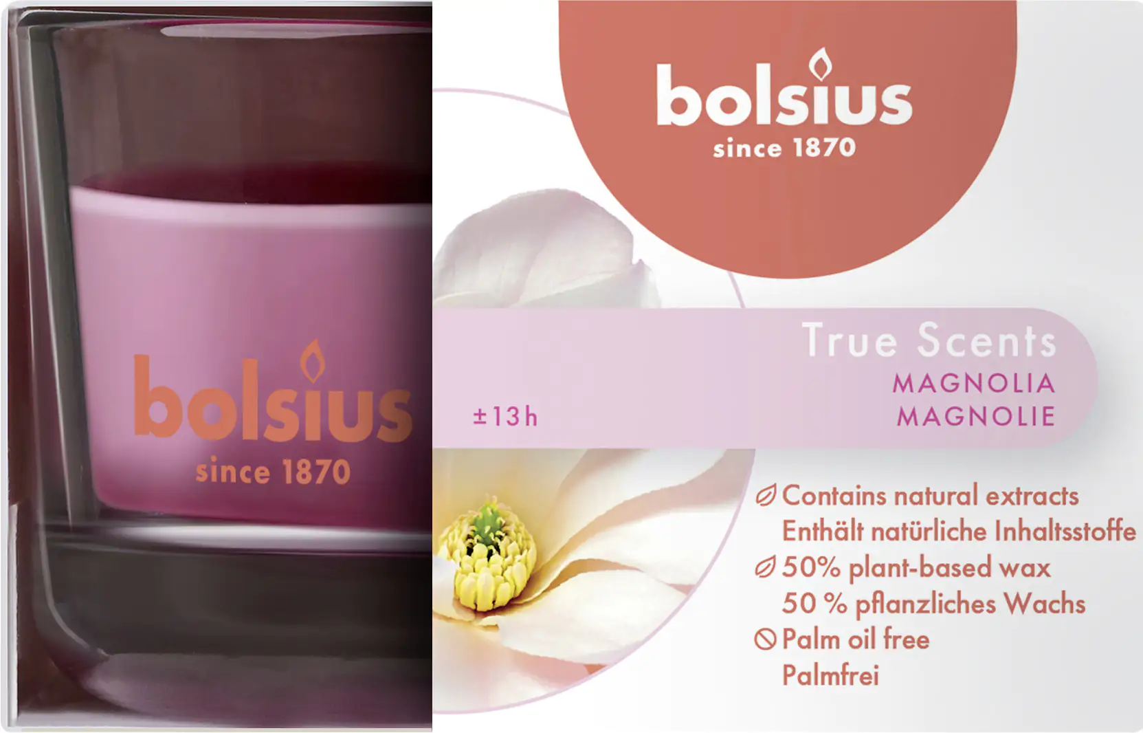 Bolsius Duftkerze im Glas Magnolie, Höhe 5 cm, Ø 8 cm