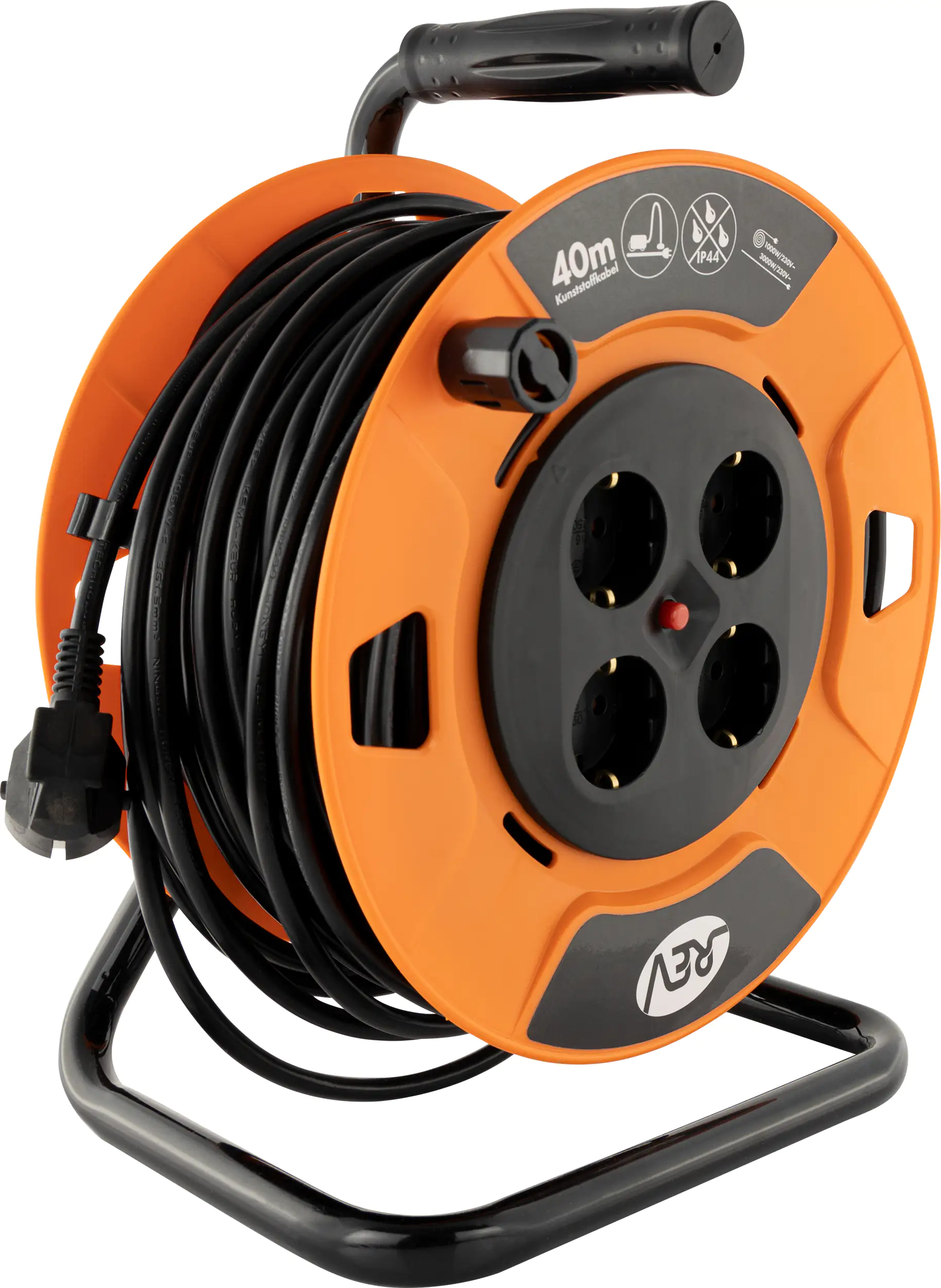 REV Kabeltrommel Innen 40 m H05VV-F3x1,5 mm², orange schwarz, 4x Schutzkontaktstecker REV Kabeltrommel Innen 40 m H05VV-F3x1,5 mm², orange schwarz, 4x Schutzkontaktstecker