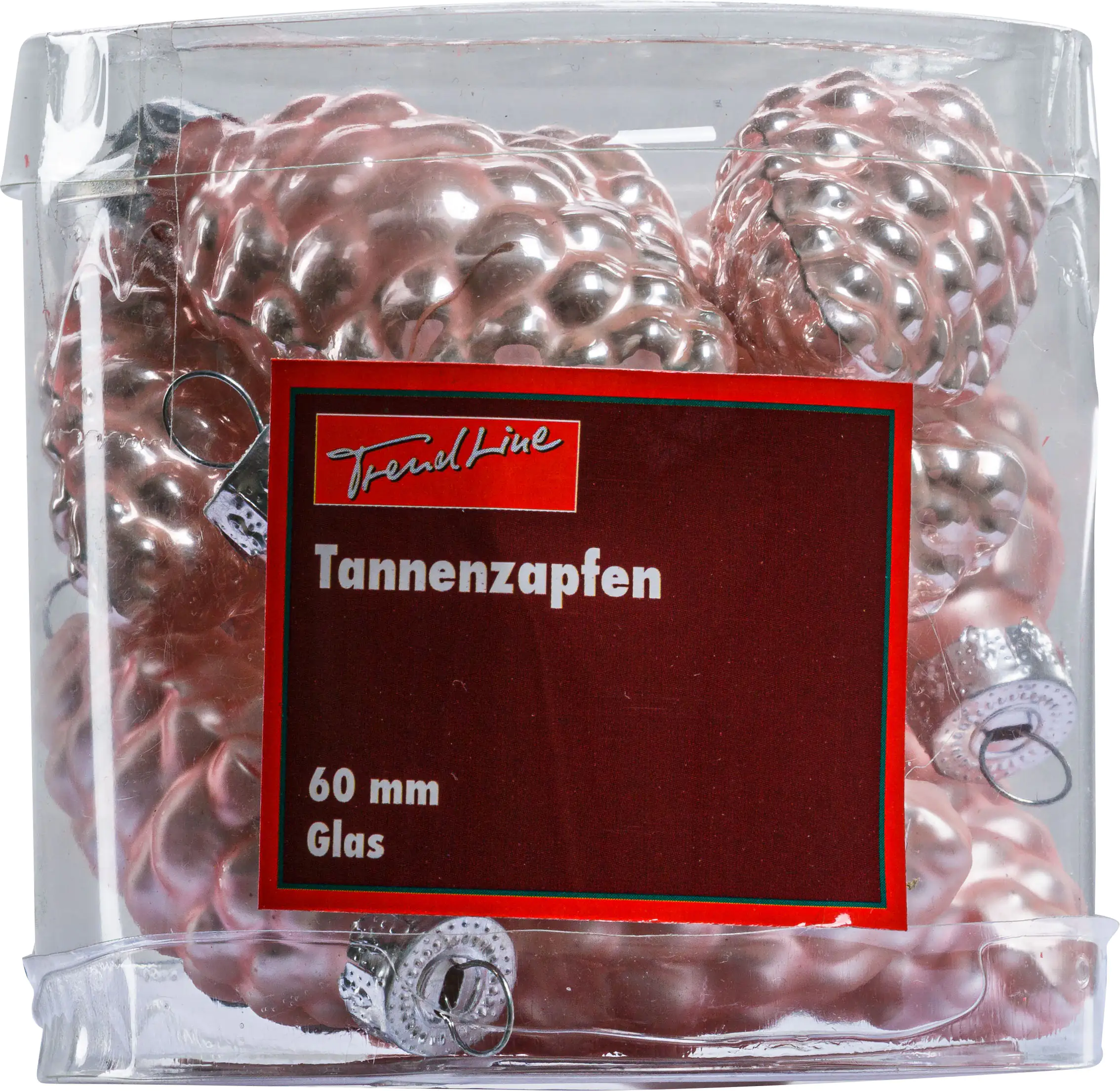 TrendLine Weihnachtskugeln Glas-Tannenzapfen 6 cm puderrosa 12 Stück