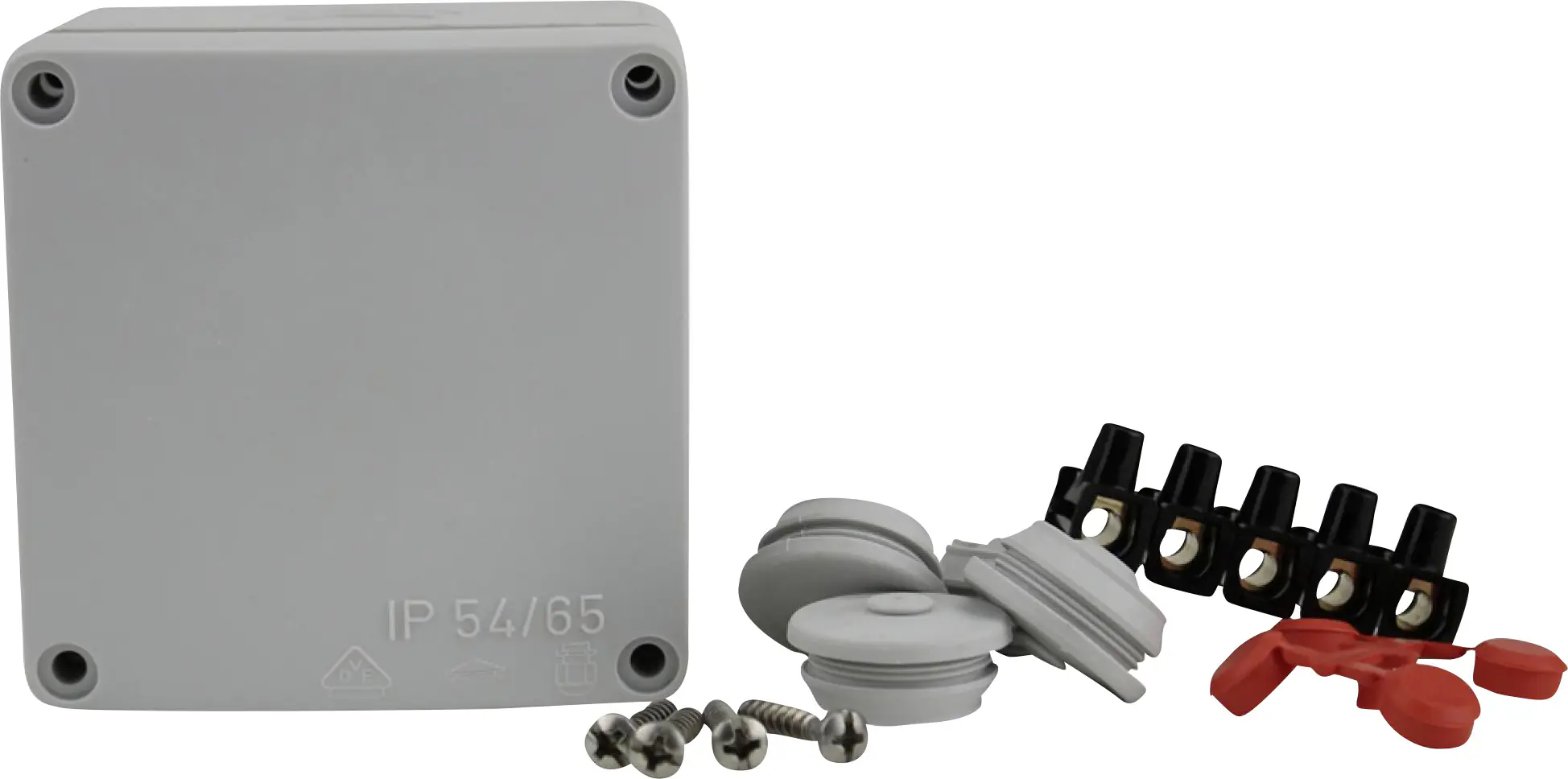 Abzweigkasten Aufputz IP 54 mit Klemmleiste 80 x 80 x 63 mm grau Abzweigkasten Aufputz IP 54 mit Klemmleiste 80 x 80 x 63 mm grau