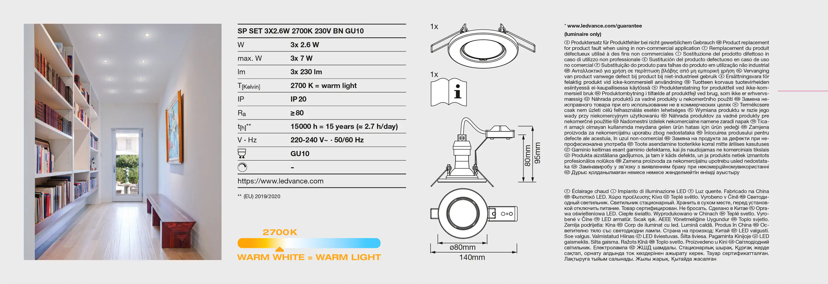 Ledvance LED Einbauleuchte 3-er Set GU10 nickel gebürstet rund Ledvance LED Einbauleuchte 3-er Set GU10 nickel gebürstet rund