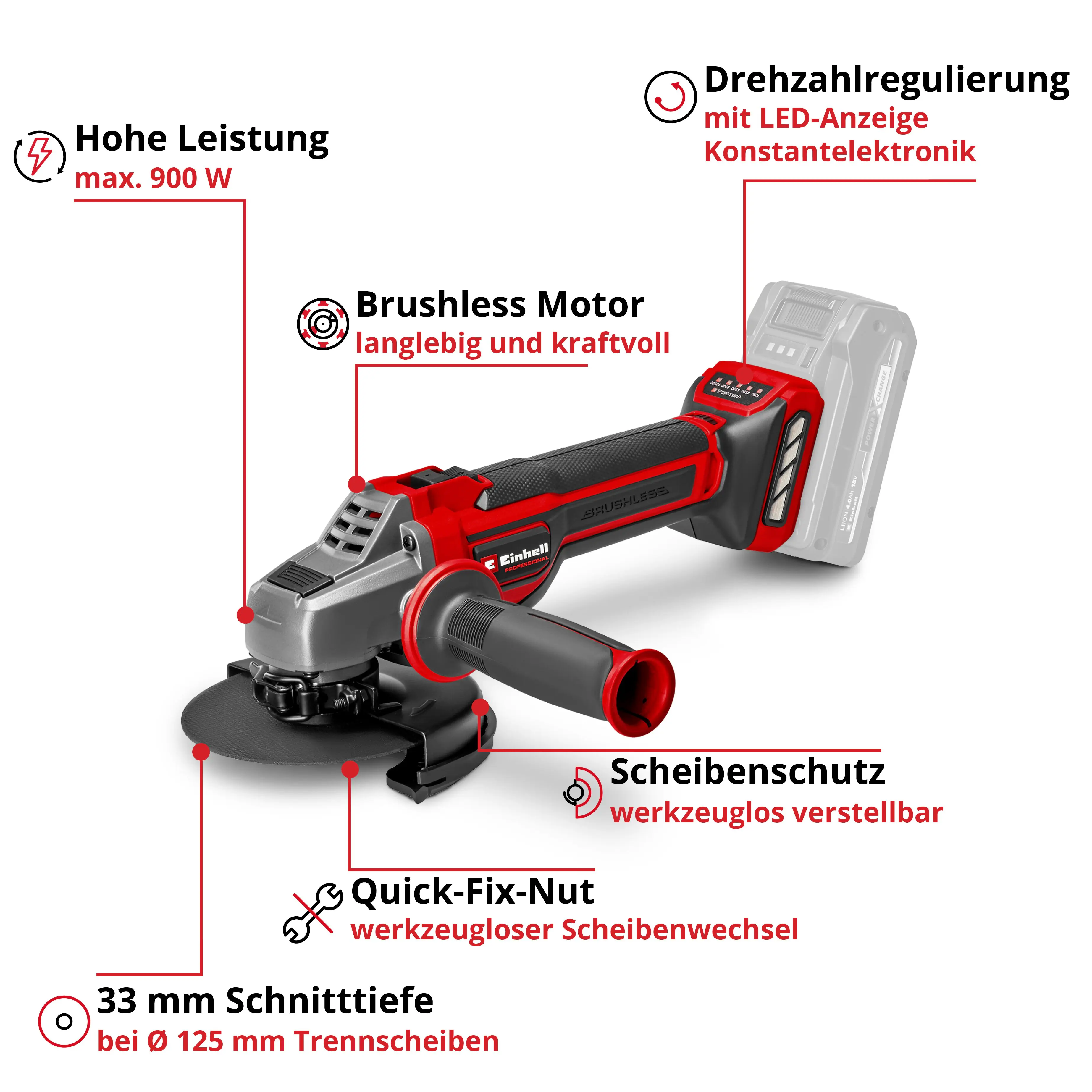 Einhell Professional Akku-Winkelschleifer TP-AG 18/125 CE Q Li Solo 18 V