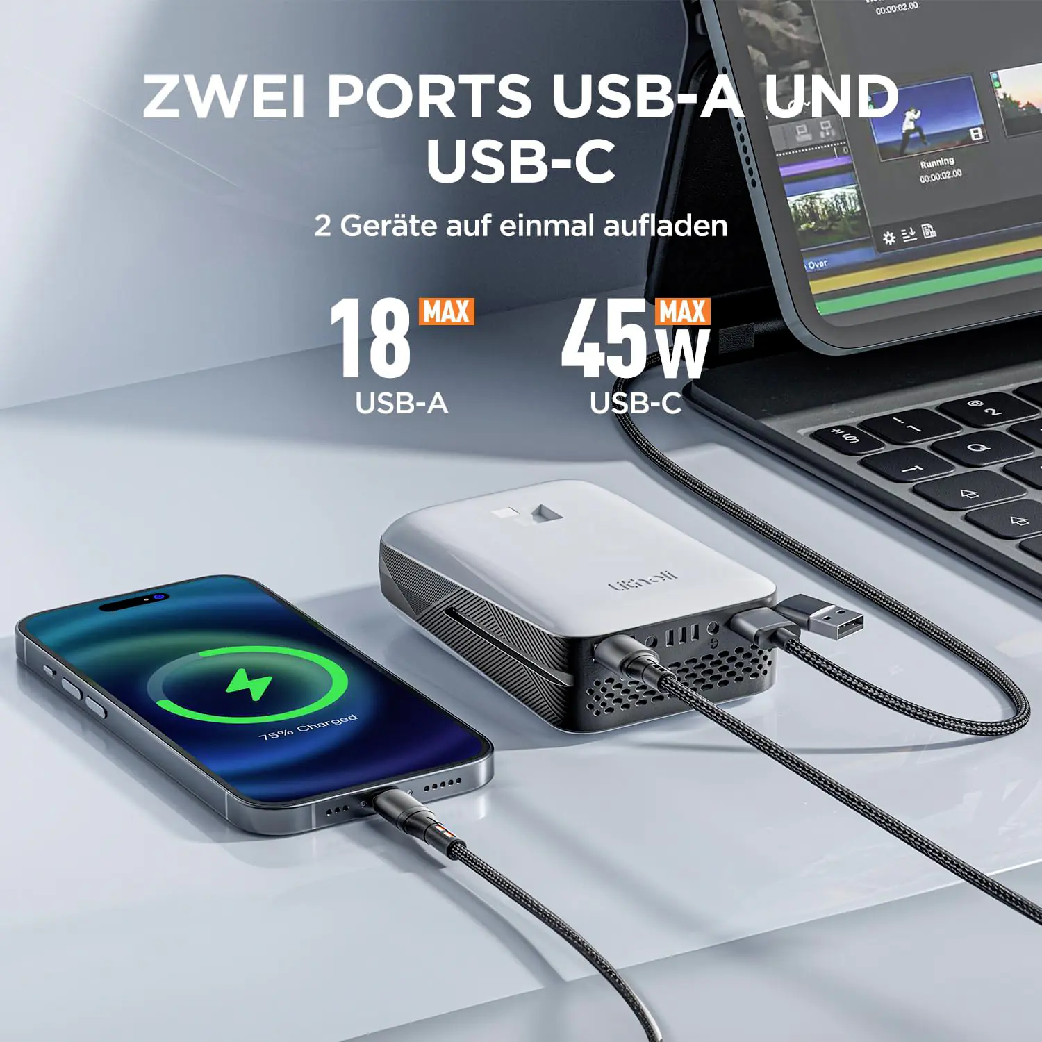 Litheli Akku-Rasenmäher U20 20V, 33cm Schnittbreite, inkl. Akku 4.0Ah und USB-C Ladekabel