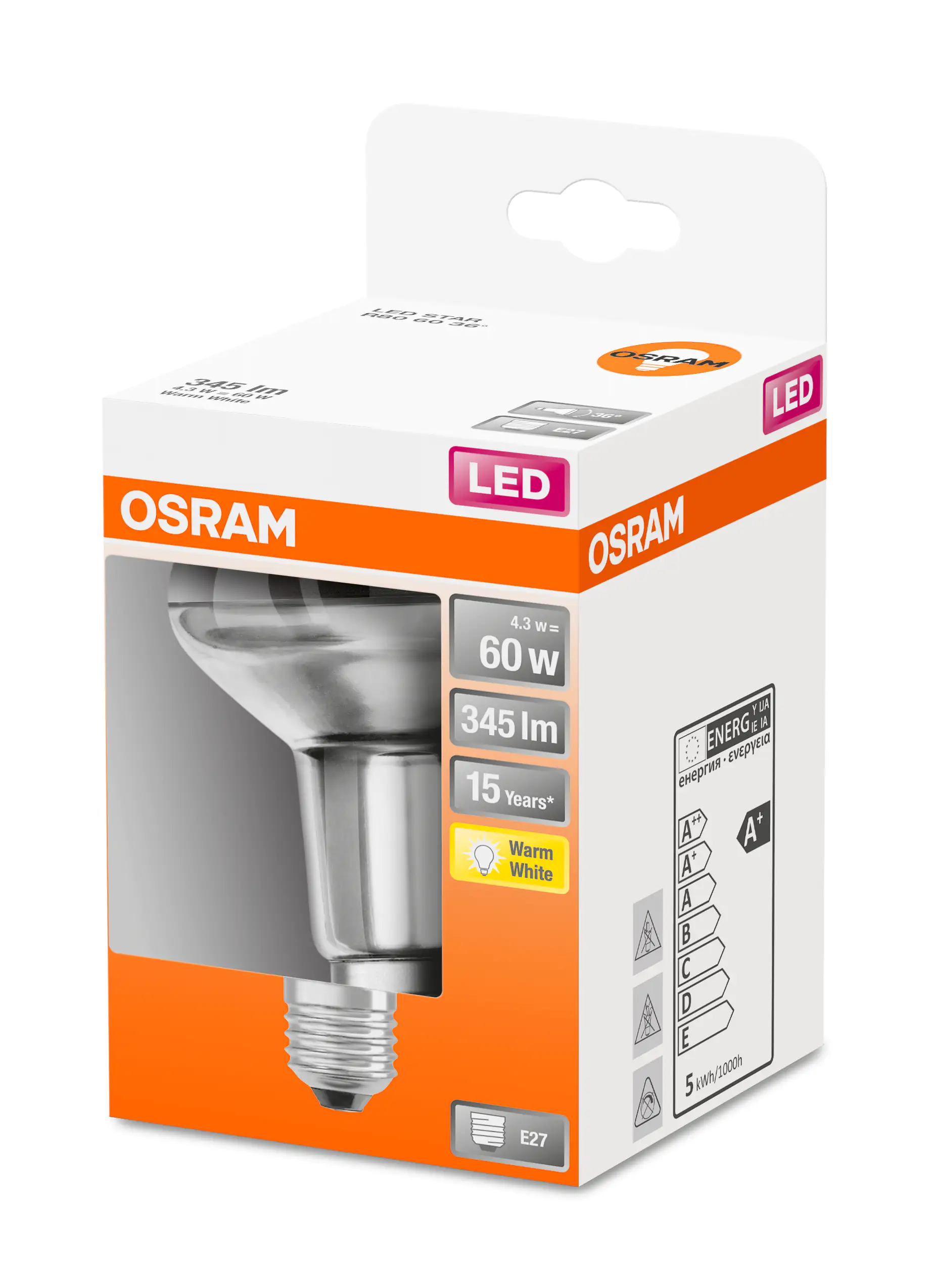Osram LED Reflektor Star R80 60 E27 4,3W warmweiß, klar