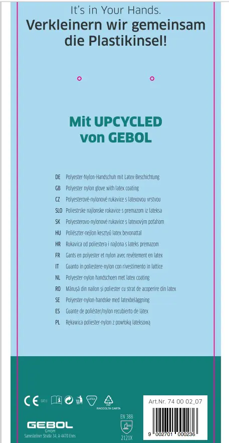 Gebol Handschuh Upcycled Sensitive hellblau   Gebol Handschuh Upcycled Sensitive hellblau