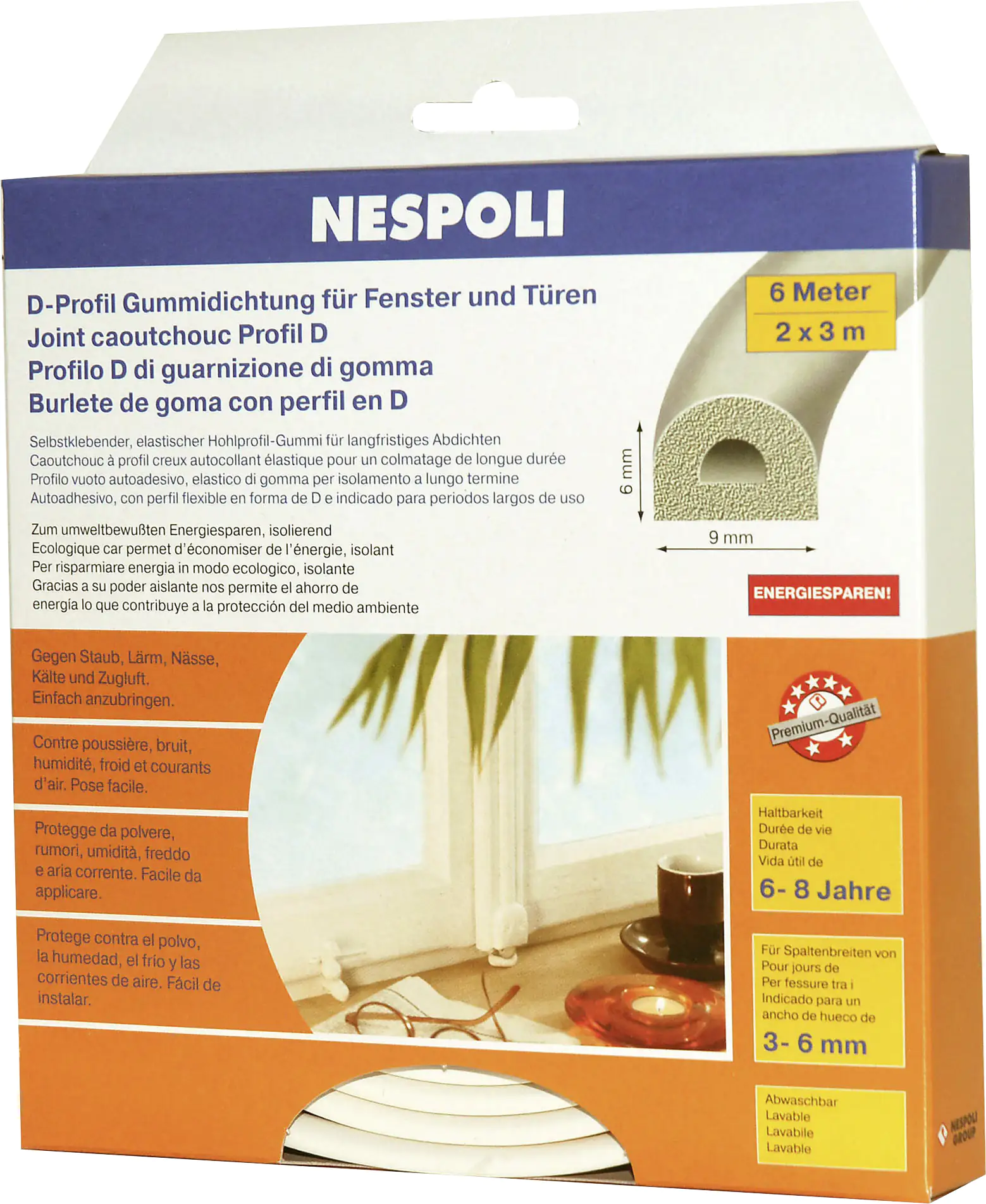 Nespoli Fenster- und Türdichtung mit D-Profil je 3 m, 9 x 6 mm, weiß, 2 Stück Nespoli Fenster- und Türdichtung mit D-Profil je 3 m, 9 x 6 mm, weiß, 2 Stück