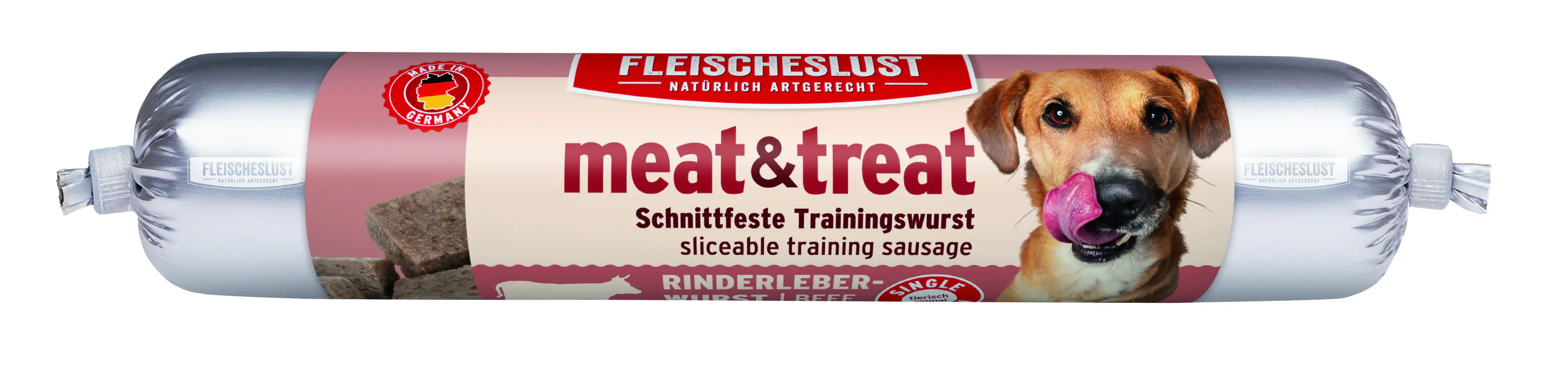 Fleischeslust meat&treat Hundesnack ohne Zucker 80 g Rinderleberwurst