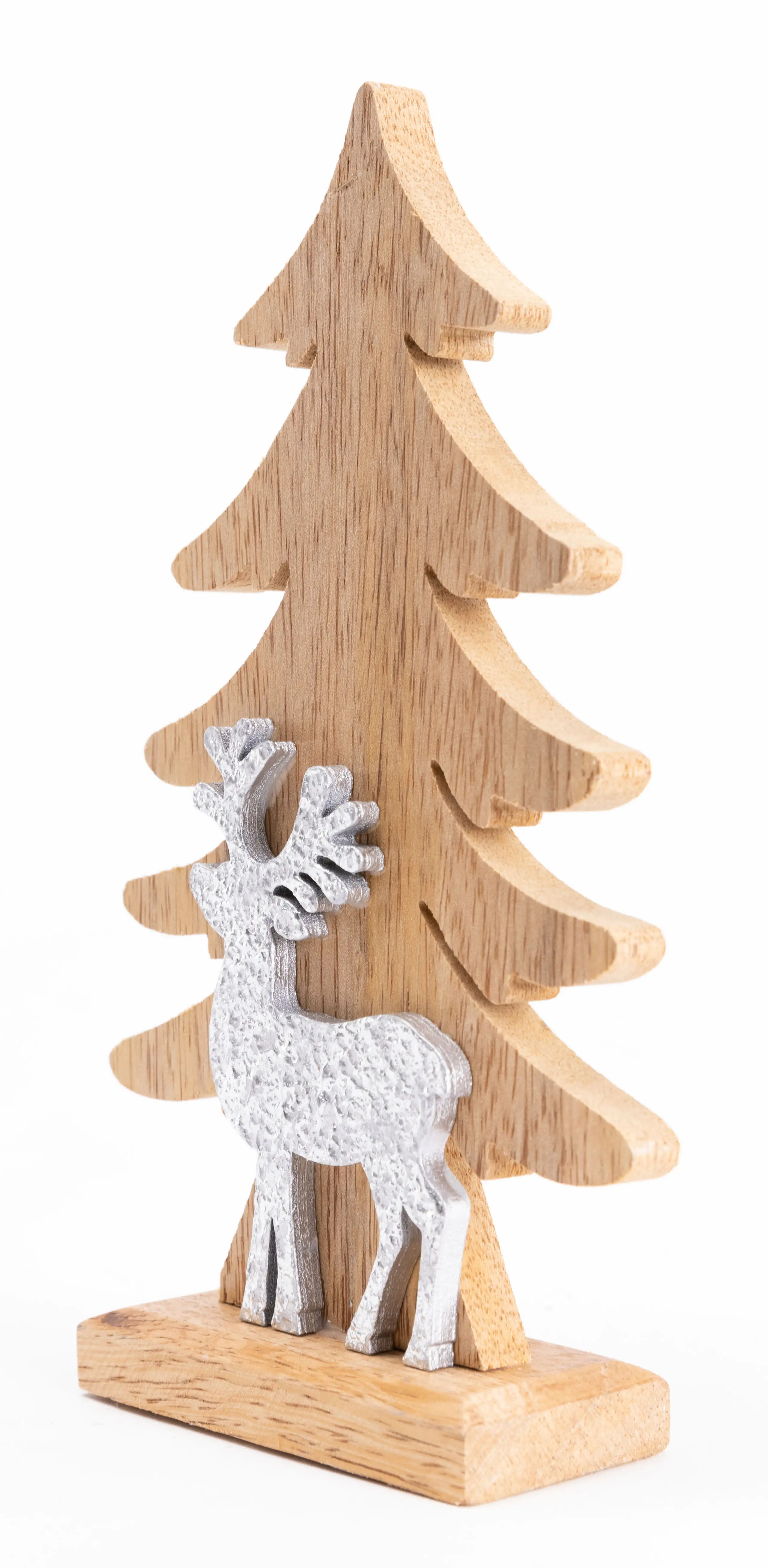 TrendLine Dekofigur Holz Tannenbaum 19 x 11 cm natur-weiß