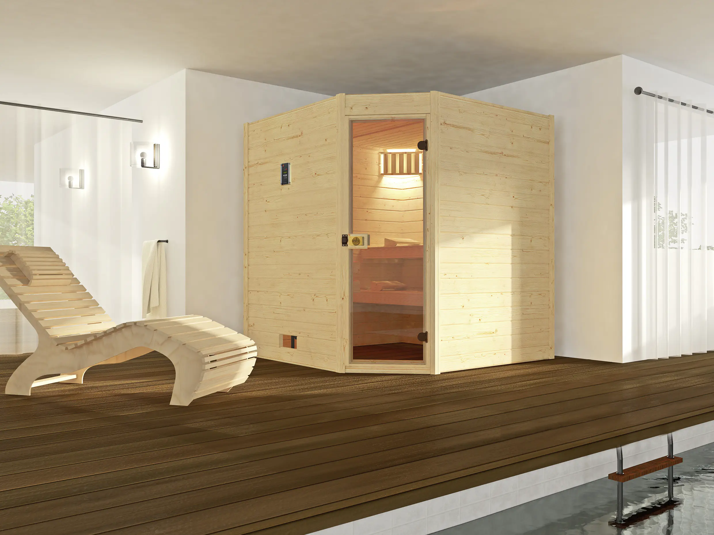 Weka Massivholz-Sauna Valida Eck 1 .8 GT mit Sicherheitsglastür