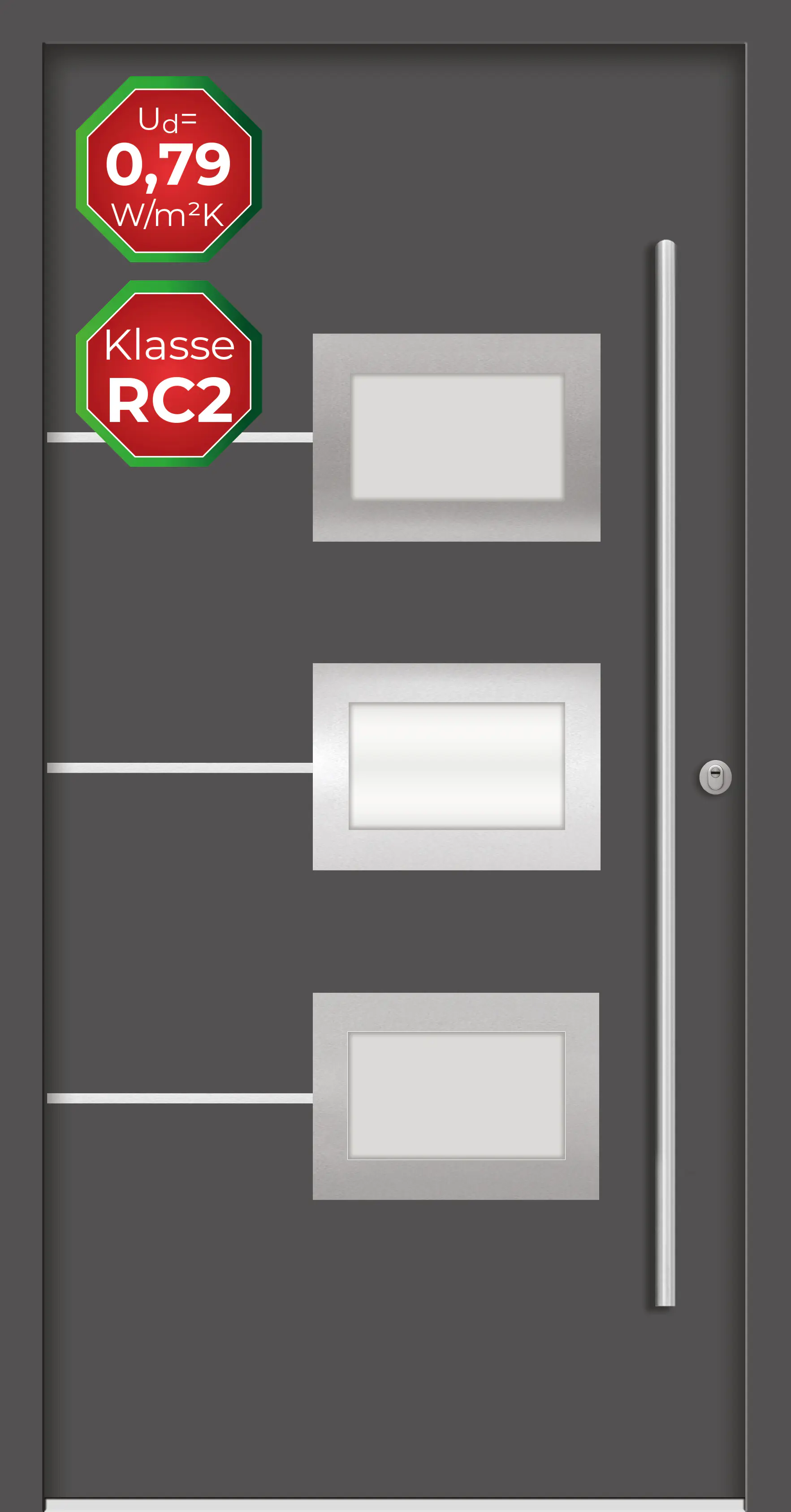 Splendoor Haustür Passivedoor Premium B03 RC2 Anthrazit DIN Rechts 100 x 210 cm