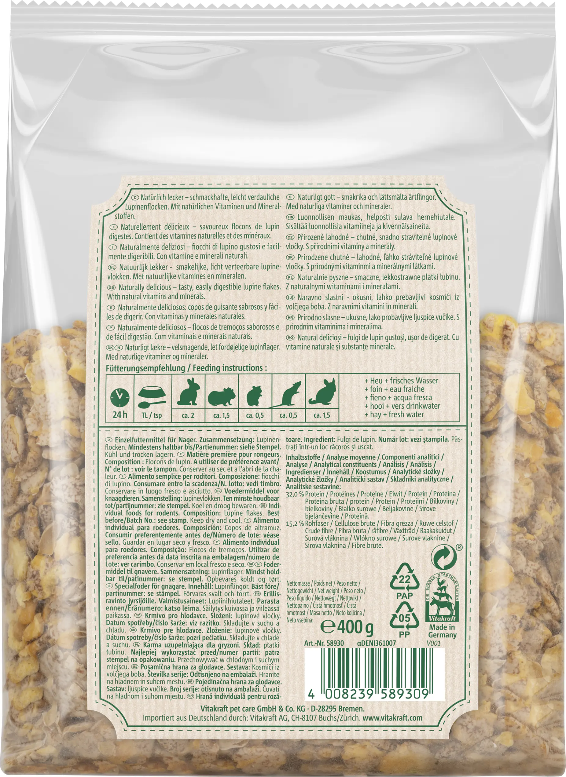 Vitakraft Nagerfutter Lupinflocken Verde Nature getreidefrei 400 g