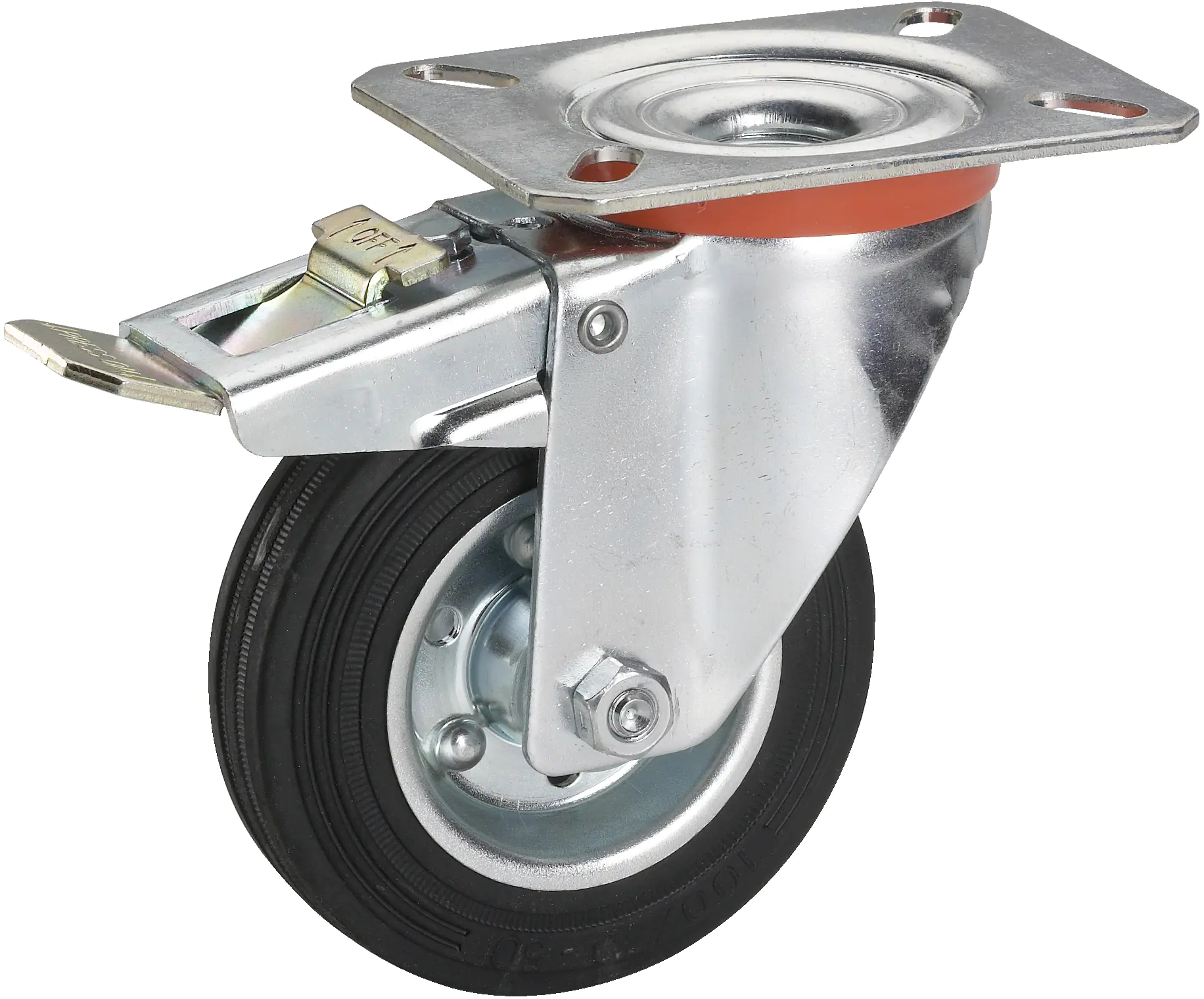 Lenkrolle mit Platte und Totalfeststeller 100 x 30 mm, Tragkr. 70 kg Lenkrolle mit Platte und Totalfeststeller 100 x 30 mm, Tragkr. 70 kg