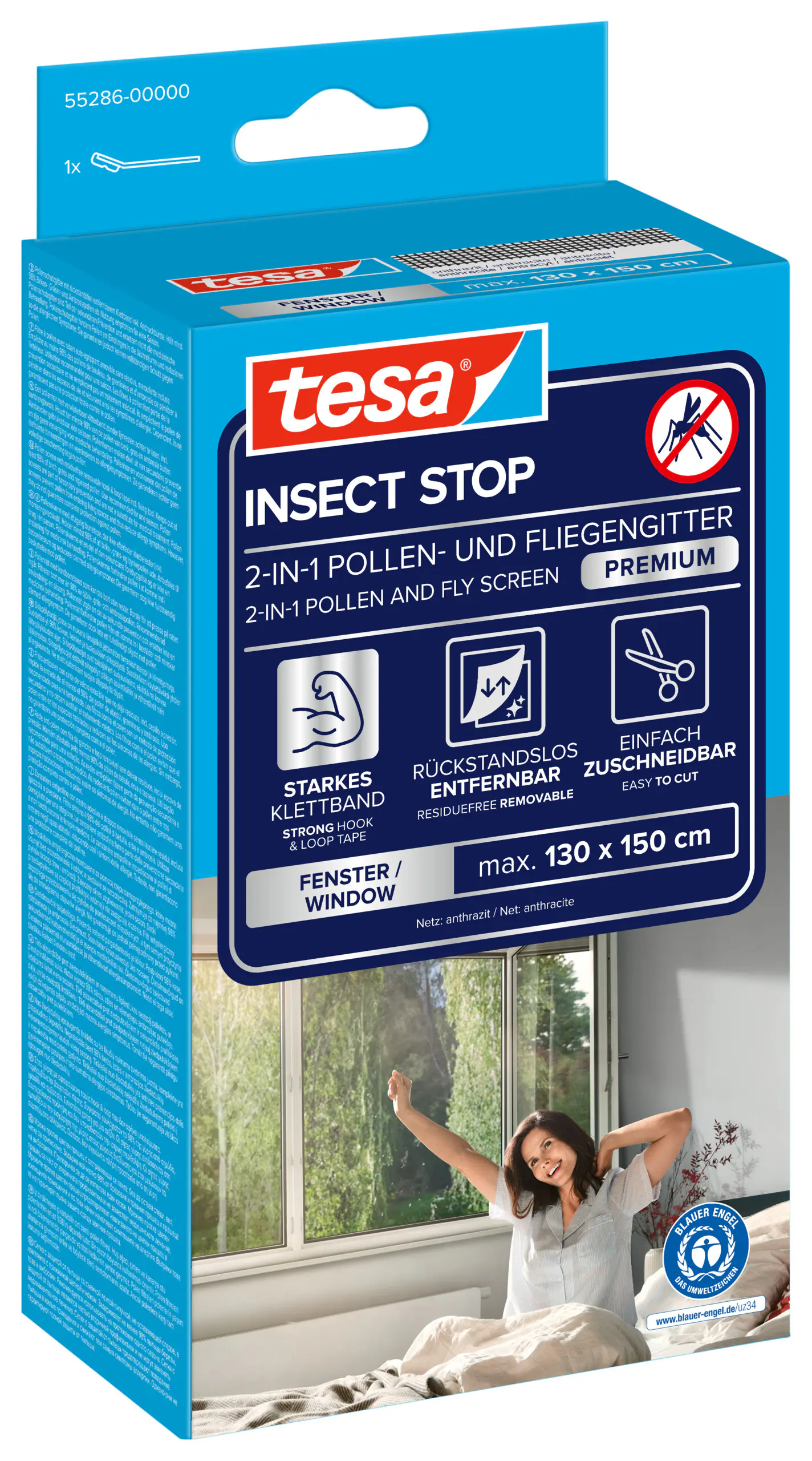 tesa Pollenschutzgitter 130 x 150 cm Anthrazit