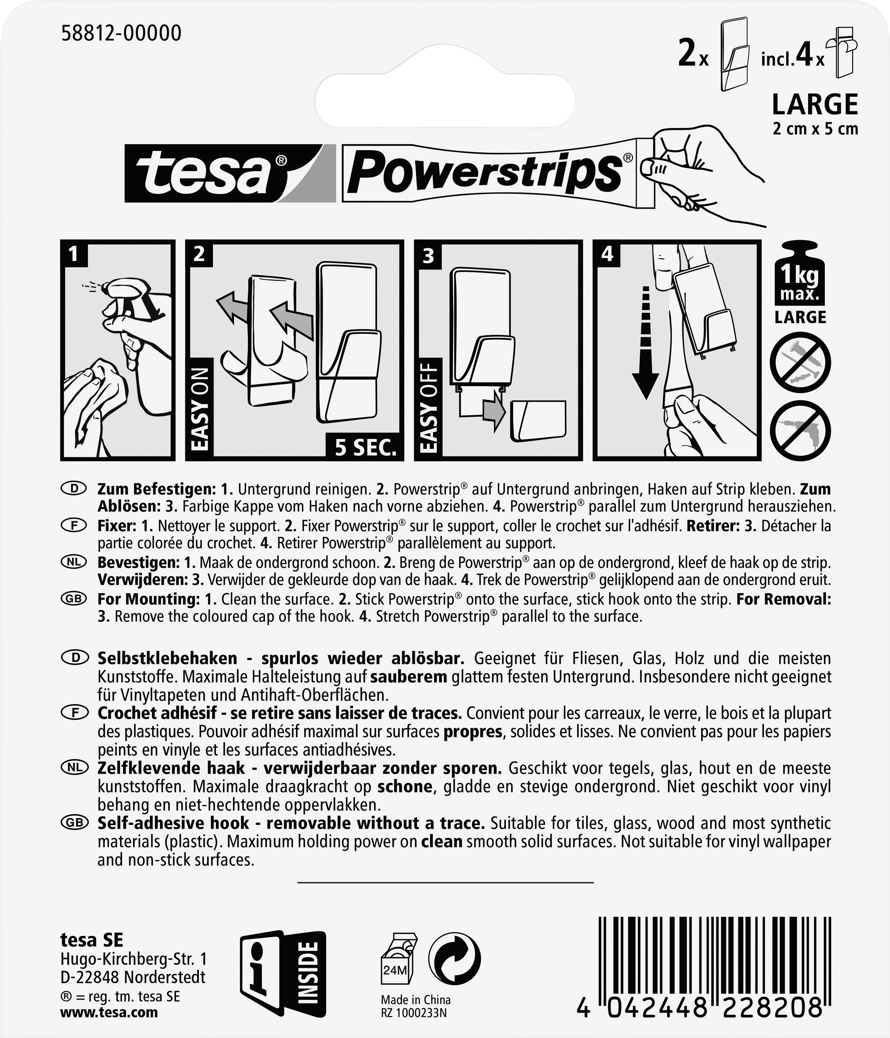 tesa Powerstrips Haken Large transparent-matt-chrom tesa Powerstrips Haken Large transparent-matt-chrom