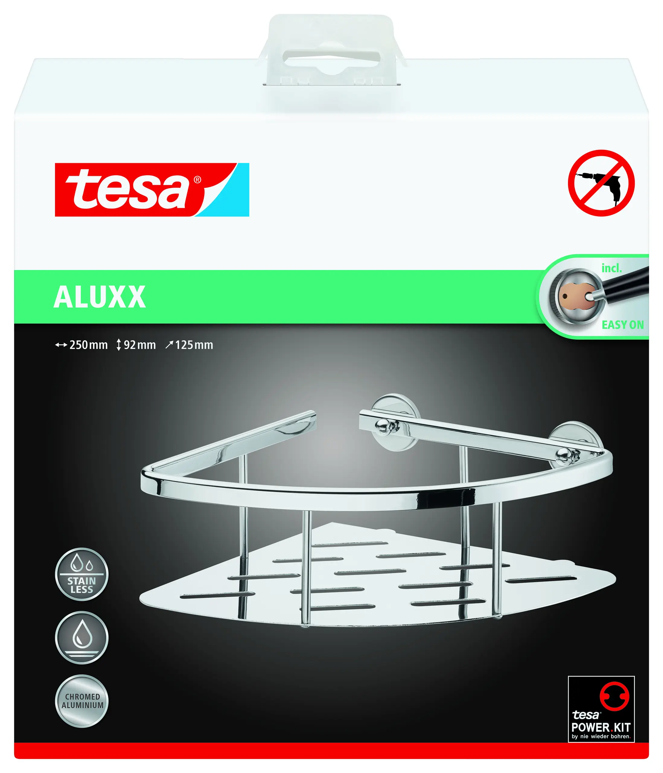 tesa Eck-Duschablage Aluxx zum Kleben dreieckig 1 Ablage verchromt 25 cm