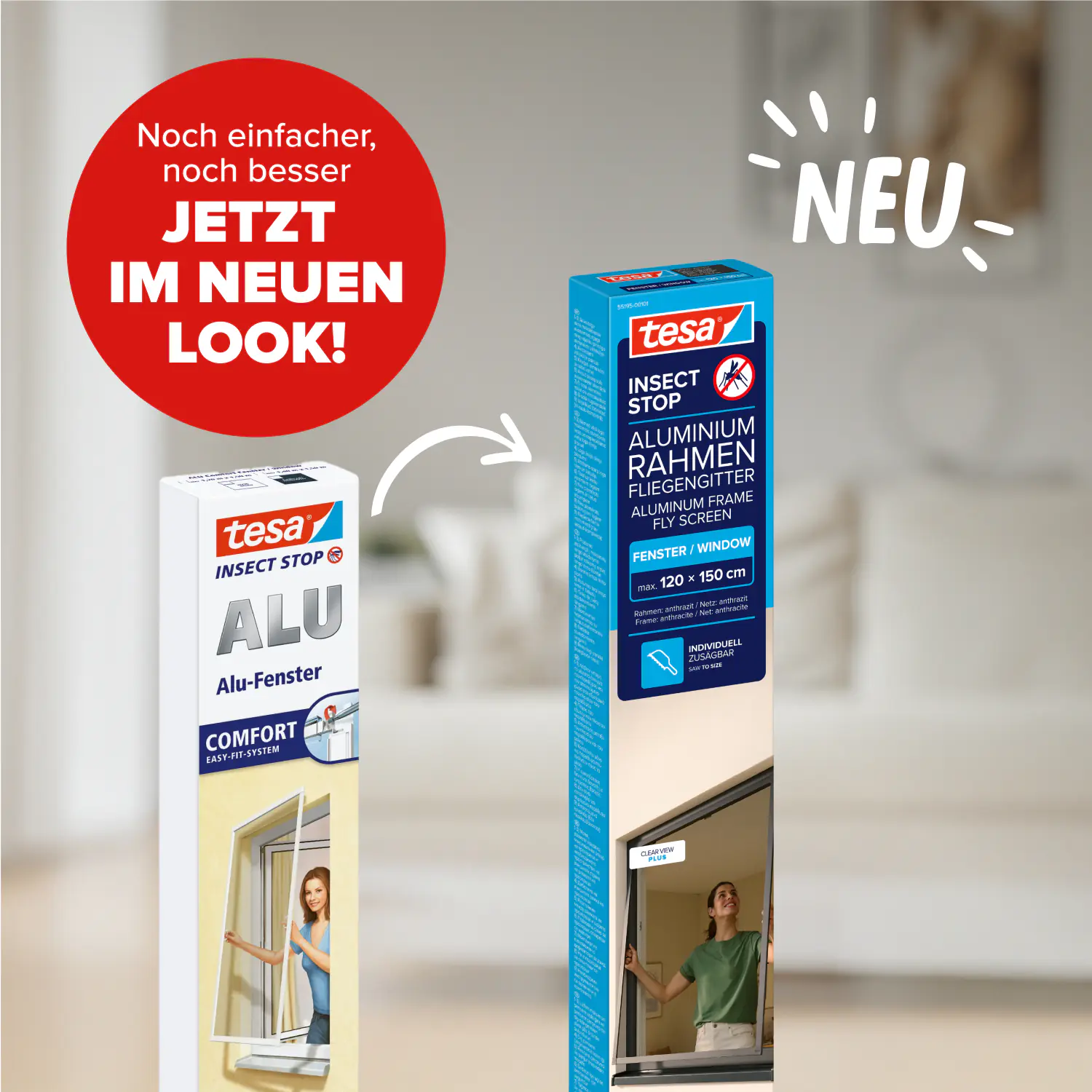 tesa Fliegengitter-Fenster Comfort im Alurahmen 120 x 150 cm anthrazit