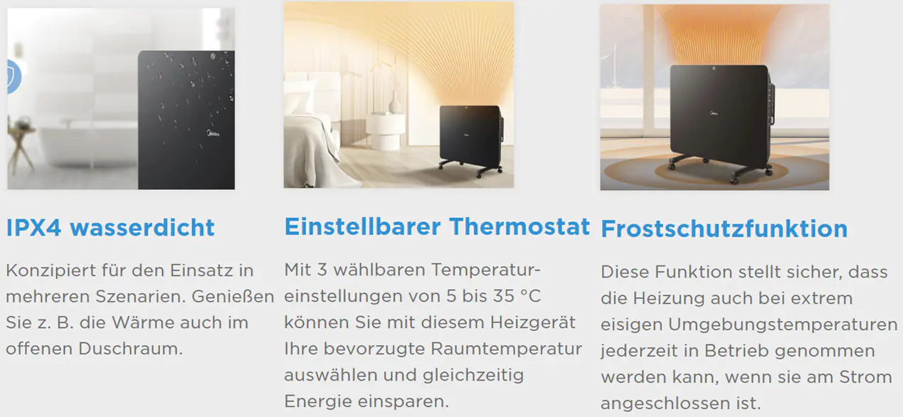 Midea Konvektor Heizgerät 3 Heizstufen 1500 Watt