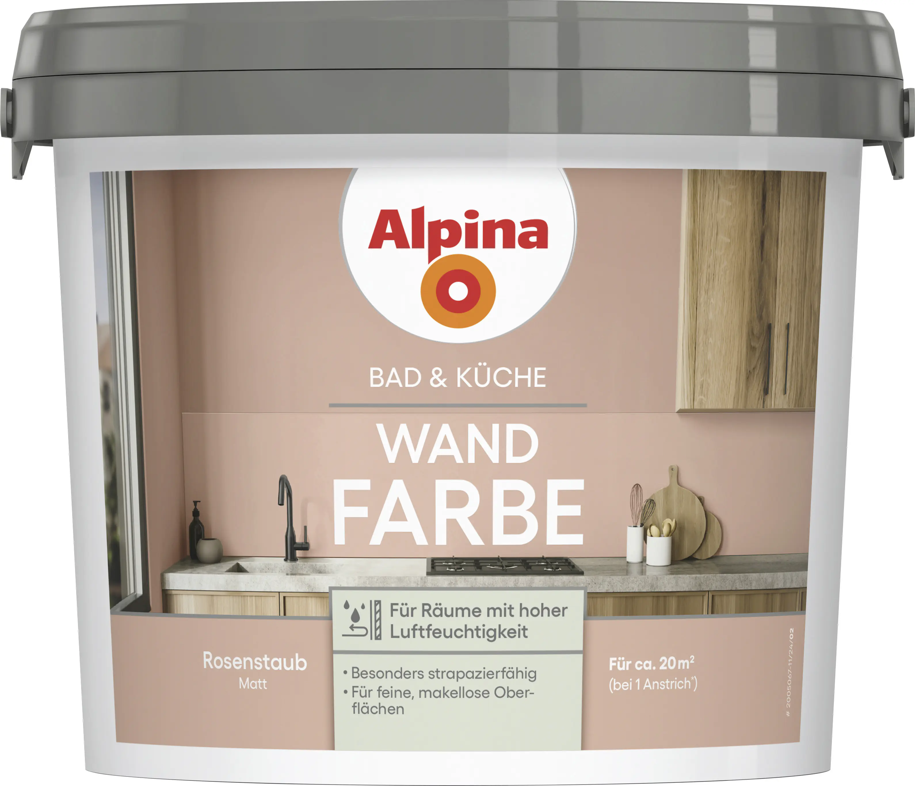 Alpina Wandfarbe für Küche & Badezimmer Rosenstaub 2,5 L