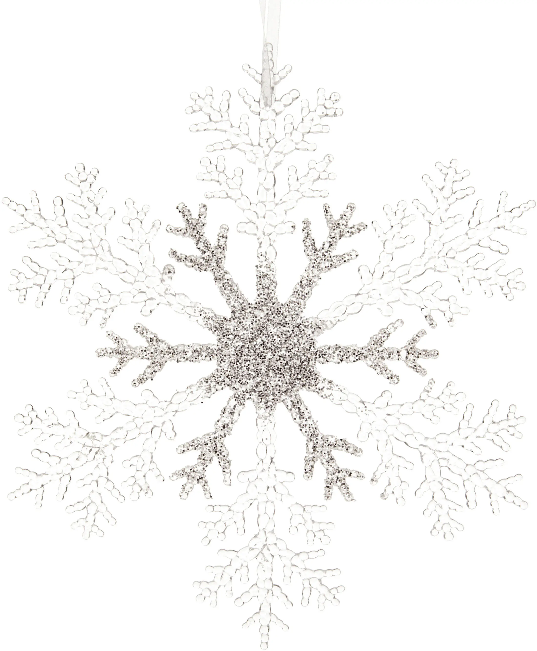 Decoris Weihnachtsanhänger Schneeflocke aus Kunststoff Ø 21 cm transparent/silber