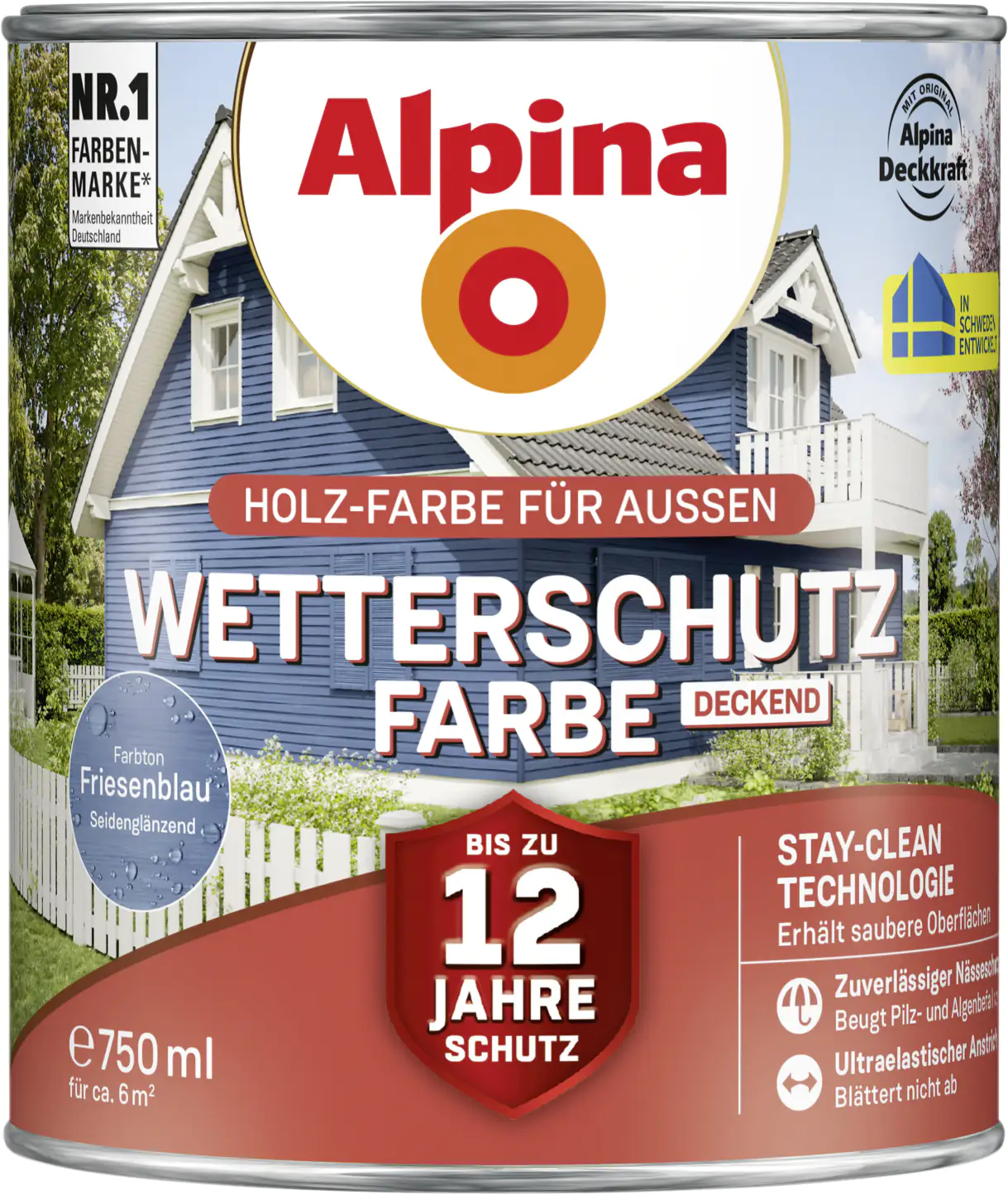 Alpina Wetterschutzfarbe deckend 0,75 L friesenblau Alpina Wetterschutzfarbe deckend 0,75 L friesenblau