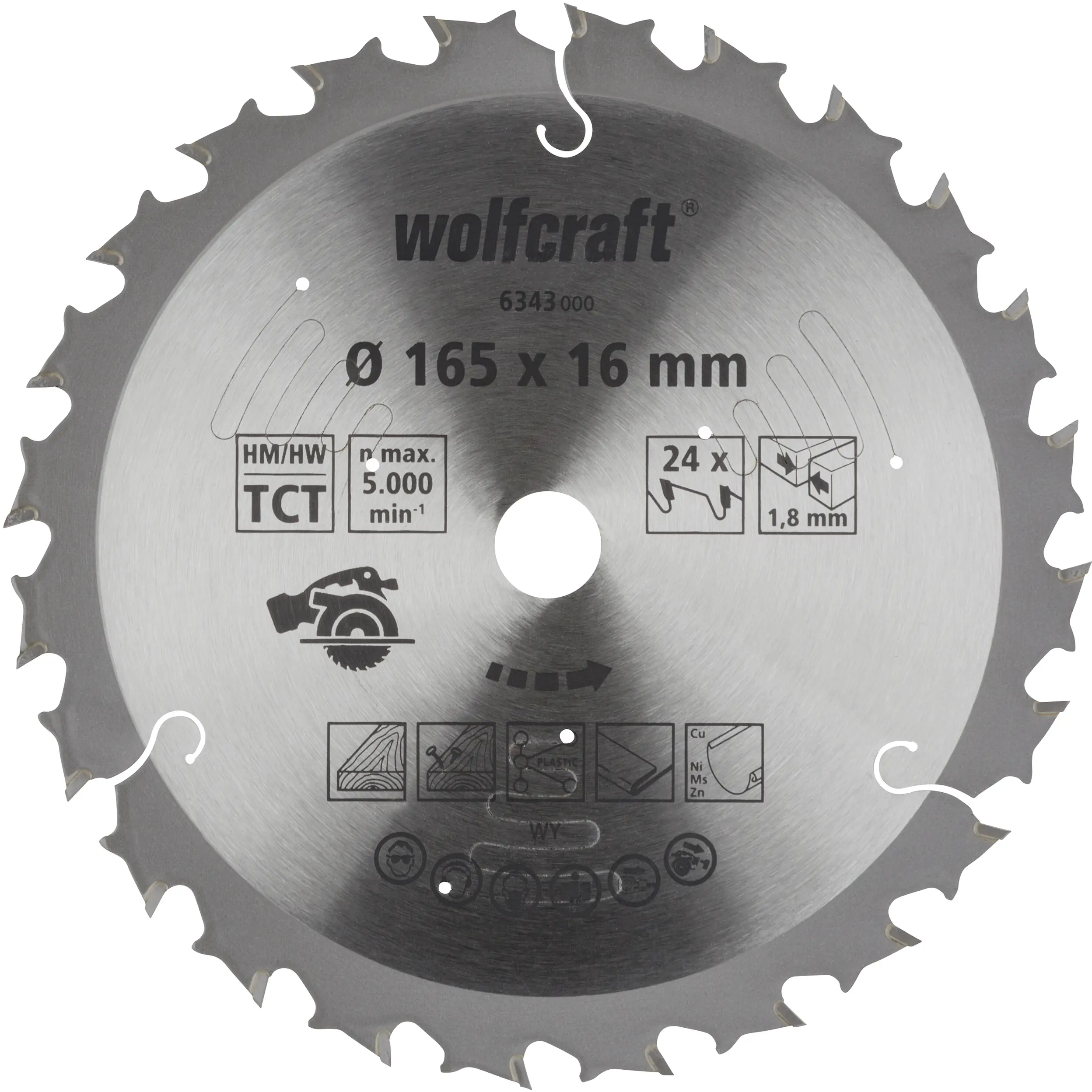 Wolfcraft Kreissägeblatt Ø 165 mm Bohrung Ø 16 mm 24 Zähne Wolfcraft Kreissägeblatt Ø 165 mm Bohrung Ø 16 mm 24 Zähne