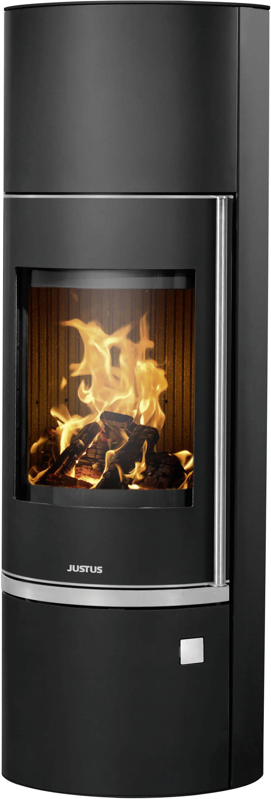 Justus Kaminofen Faro W+ 2.0 Stahl schwarz mit Abdeckplatte Guss schwarz 7 kW
