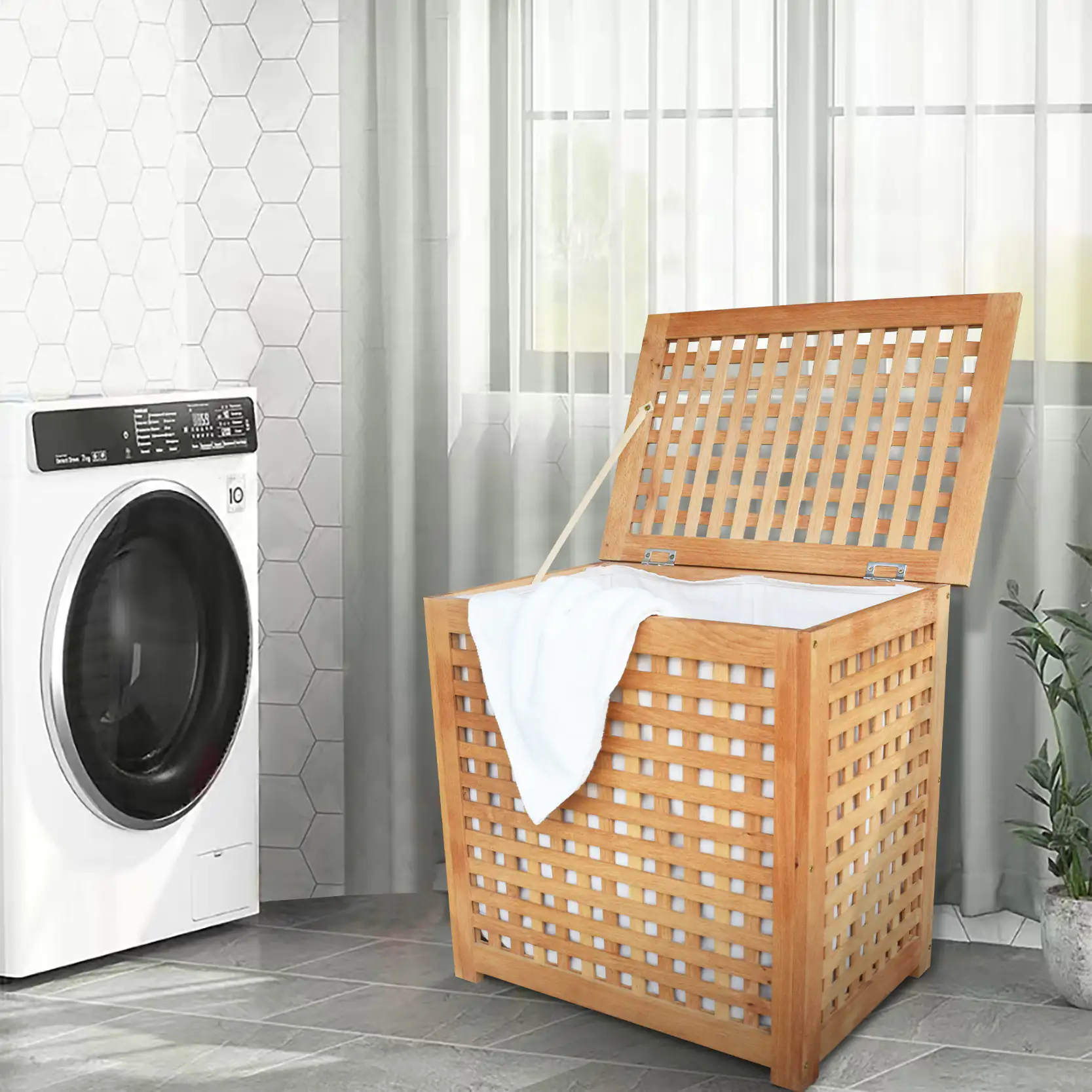 Primaster Wäschesammler natur Buche 55 x 37 x 52 cm Primaster Wäschesammler natur Buche 55 x 37 x 52 cm