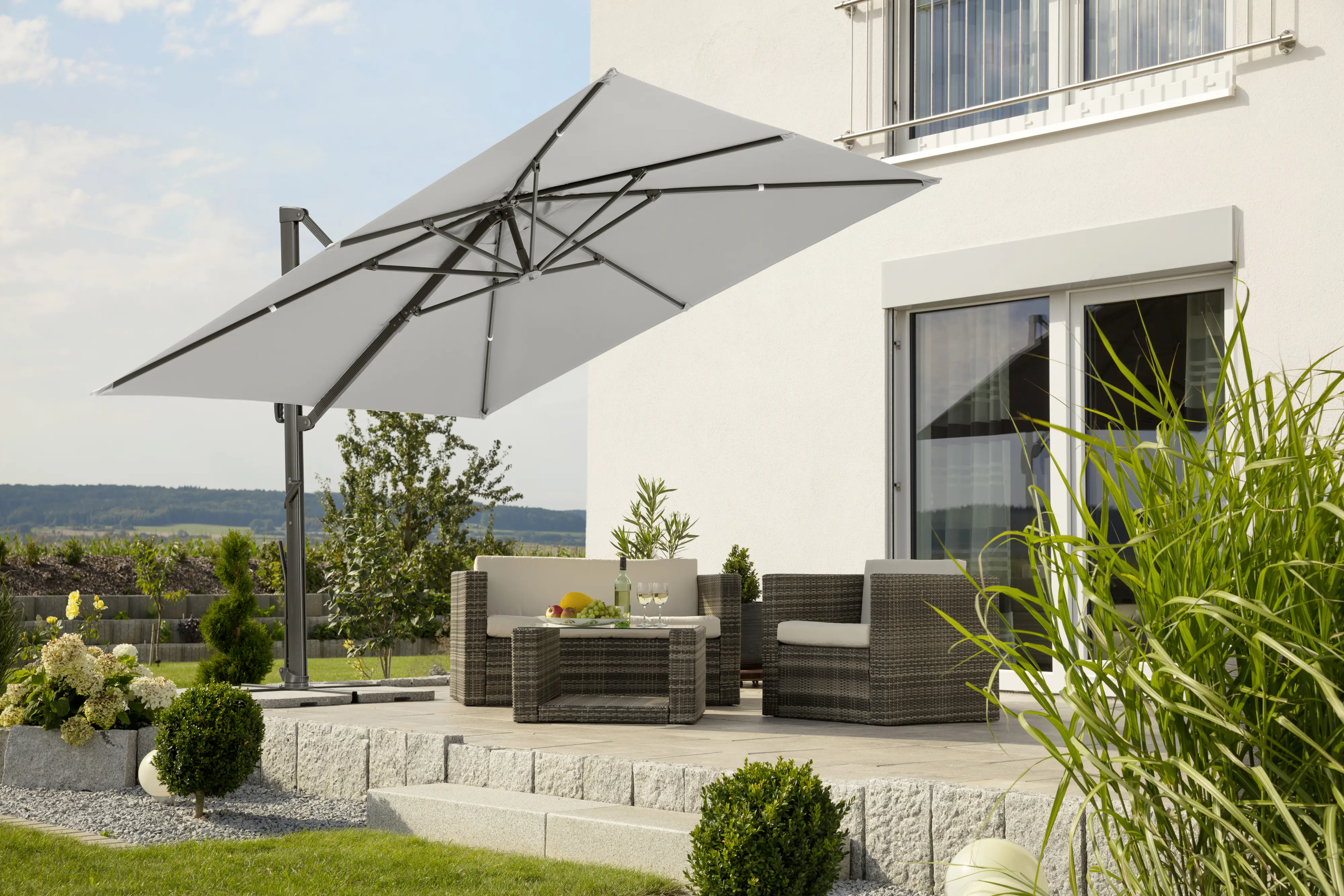 Schneider Ampelschirm Rhodos Smart silbergrau 300 x 300 cm