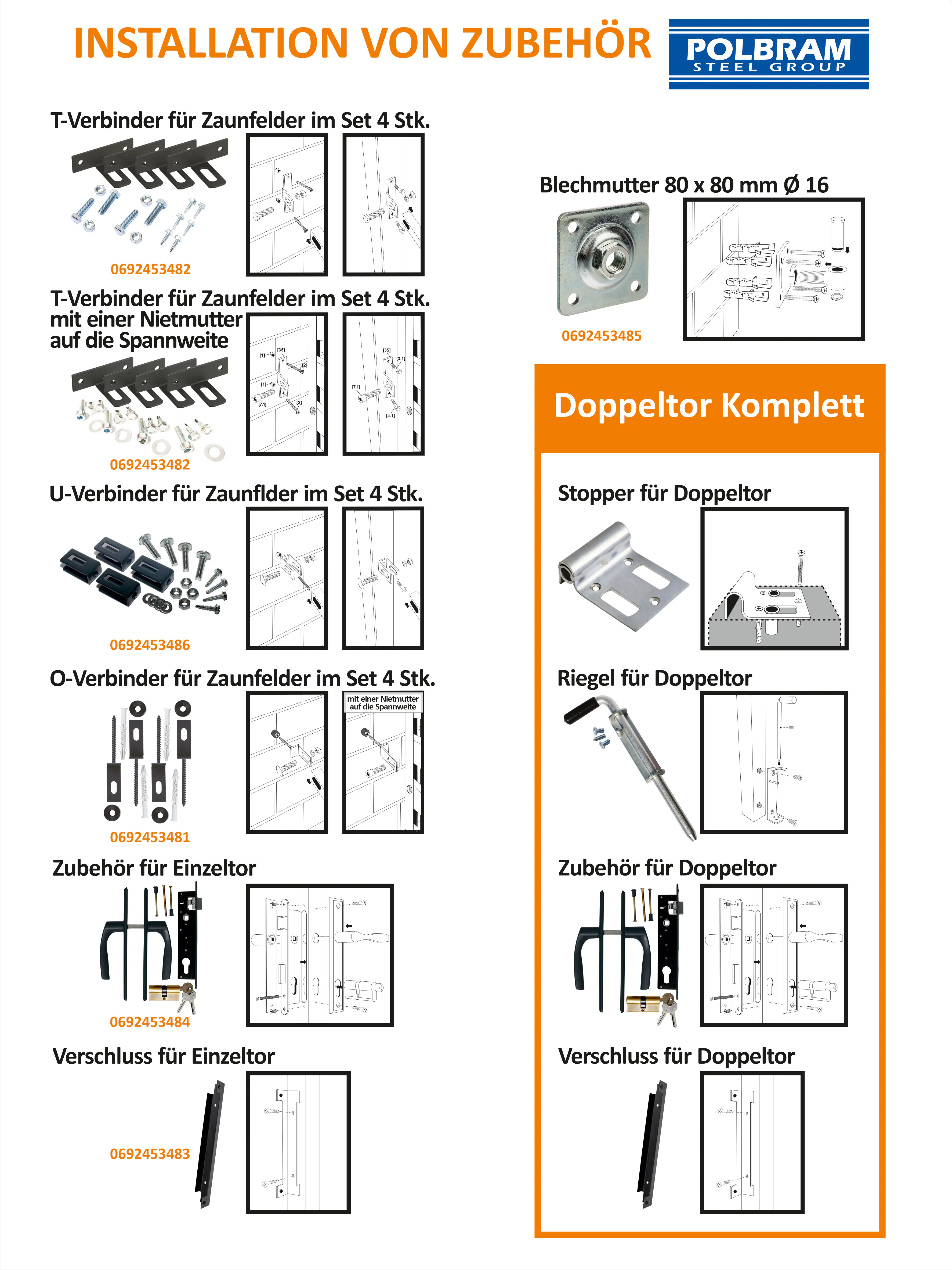 5901122315919_4 Polbram Doppeltor Linus 120 inkl. Zubehör-Set 300 x 120 cm, RAL-Farbe 7016