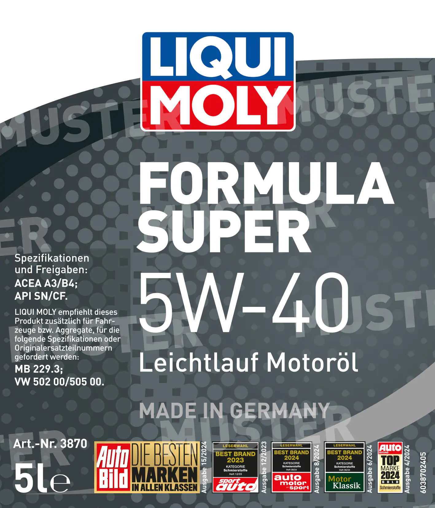 Liqui Moly Leichtlauf Motorenöl Formula Super 5W-40LL 5 L