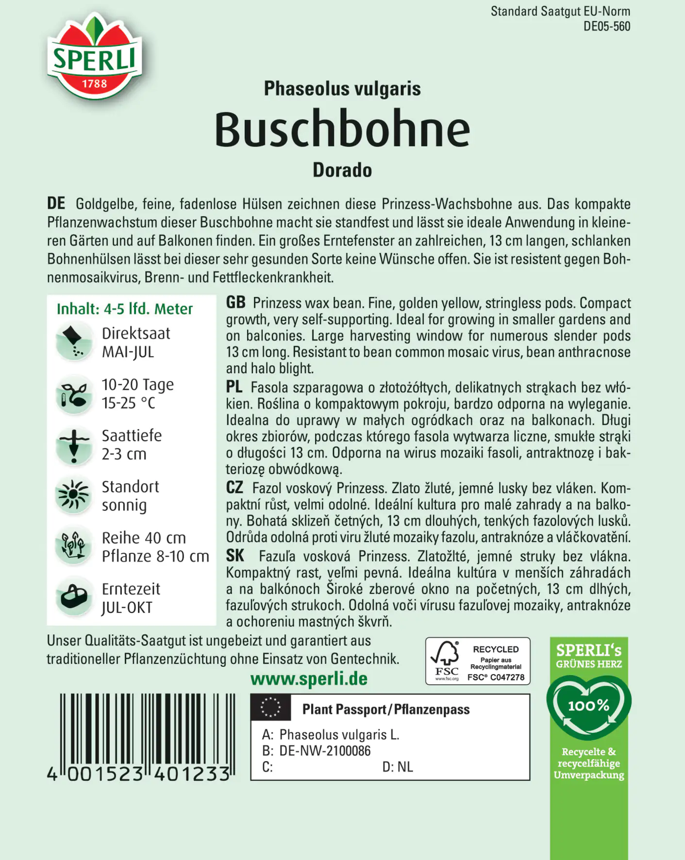 Sperli Buschbohne Dorado