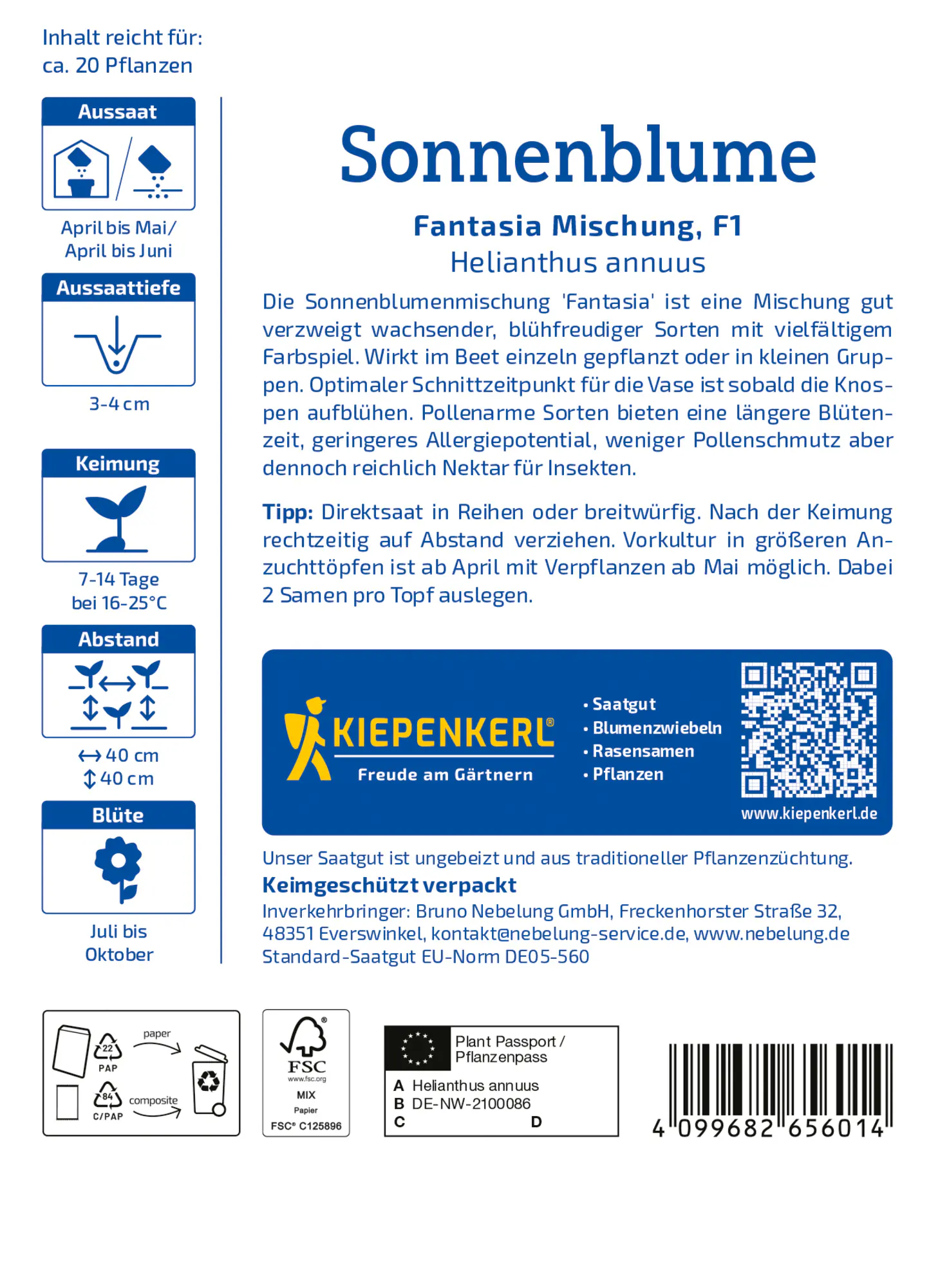 Kiepenkerl Profi-Line Blumensamen Sonnenblumen Fantasia Mischung F1 für ca. 20 Pflanzen